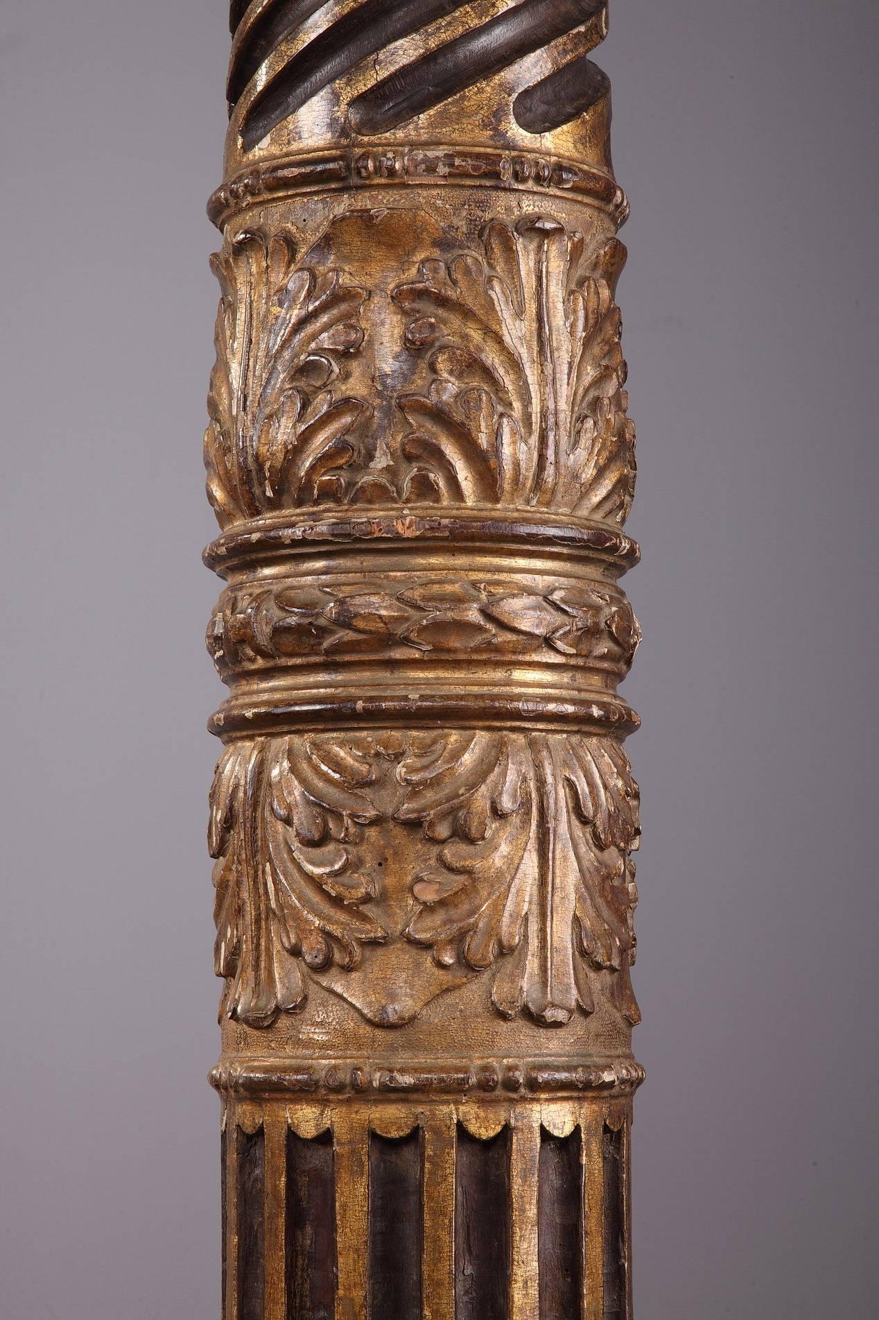 French 17th Century Pair of Giltwood Columns