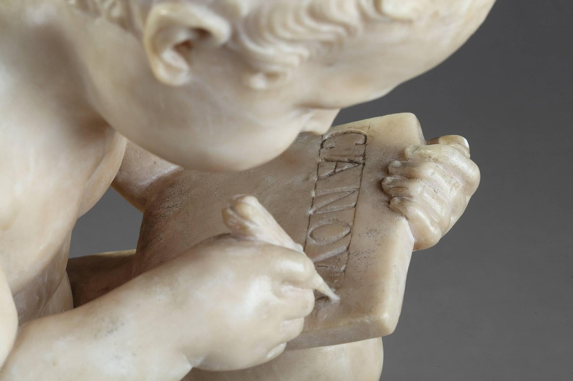 Sculpture en albâtre Dessin d'enfant d'après Charles-Gabriel Sauvage:: dit Lemire Bon état à Paris, FR