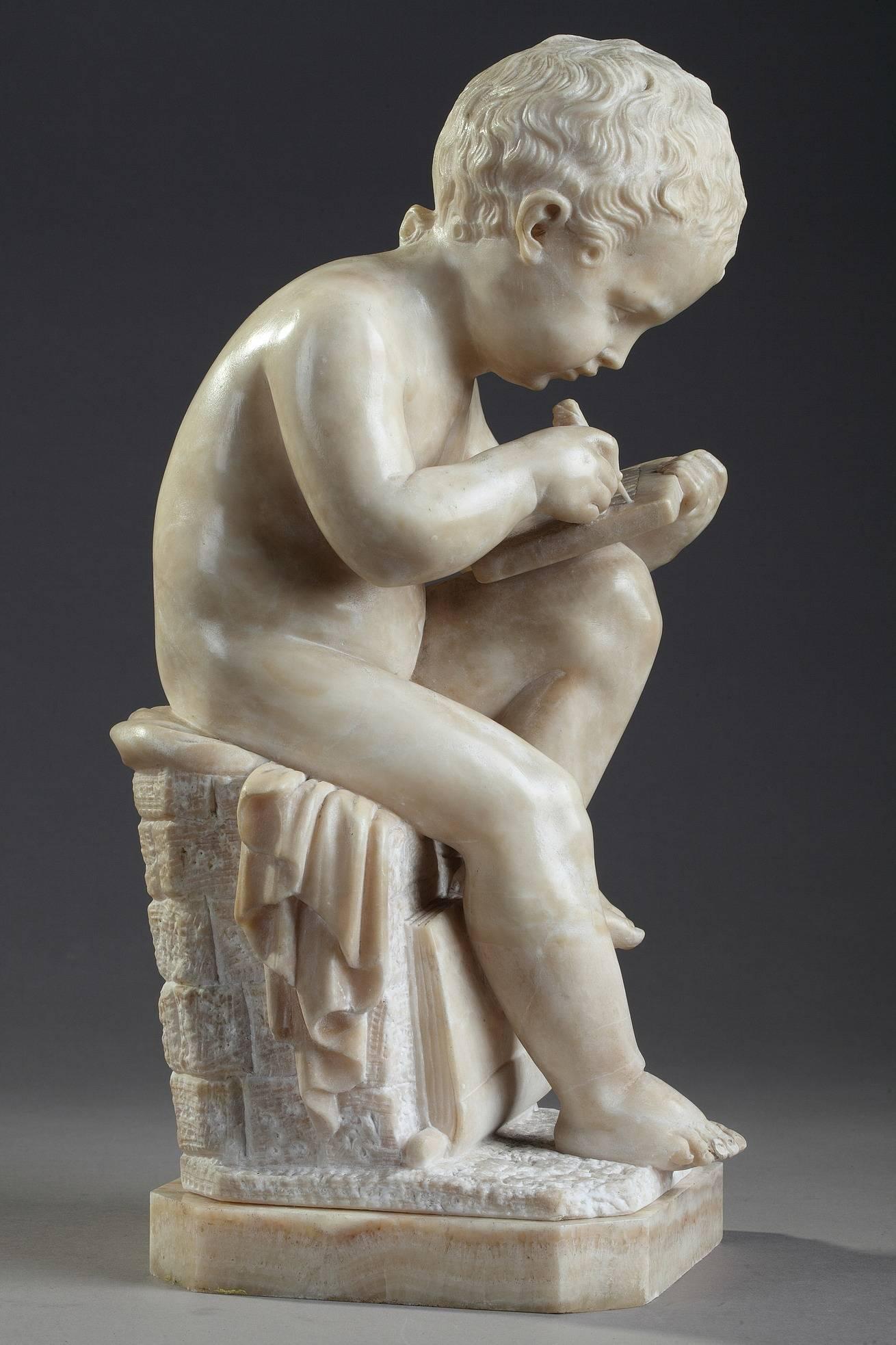 Français Sculpture en albâtre Dessin d'enfant d'après Charles-Gabriel Sauvage:: dit Lemire