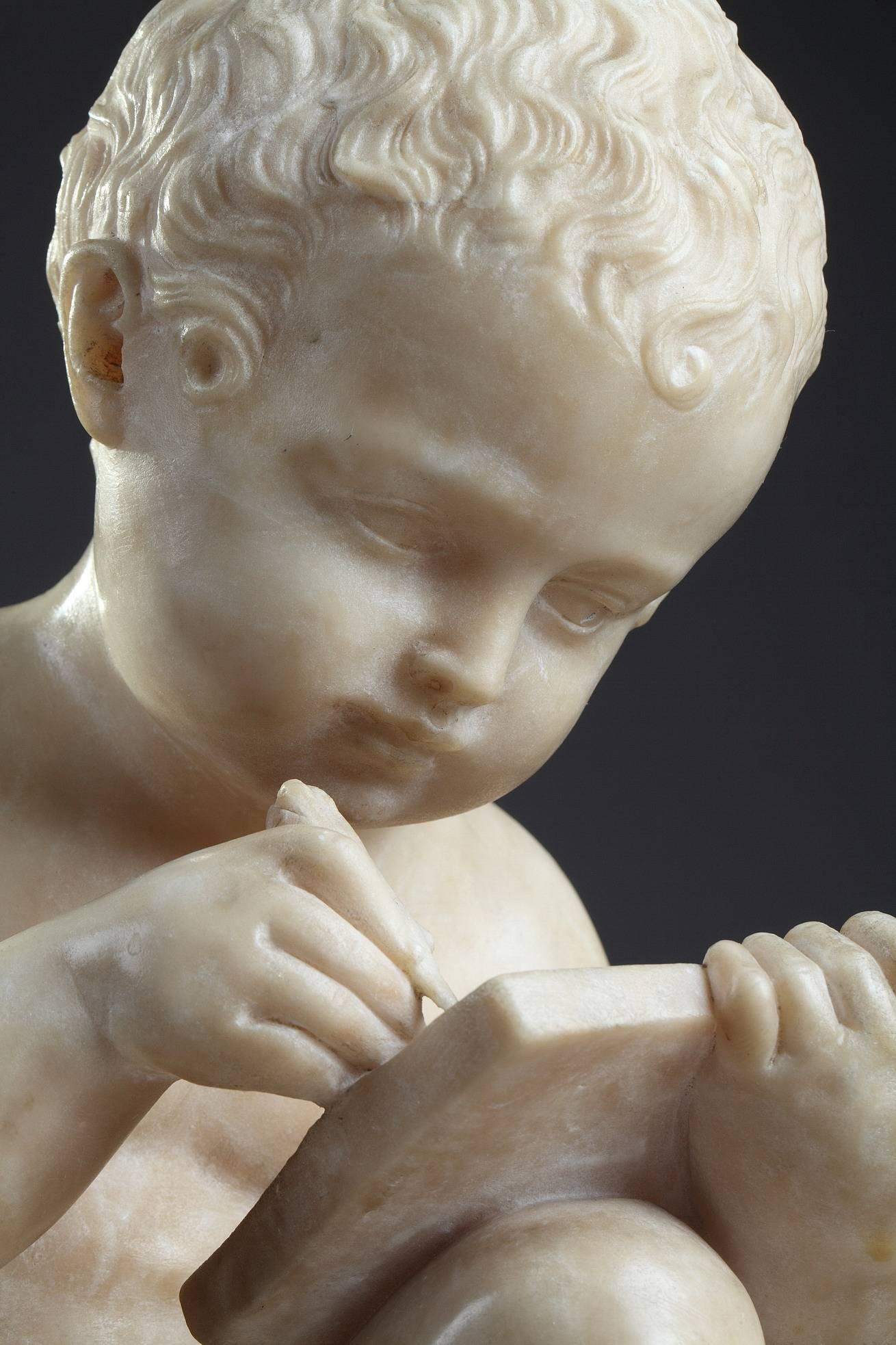 Néoclassique Sculpture en albâtre Dessin d'enfant d'après Charles-Gabriel Sauvage:: dit Lemire