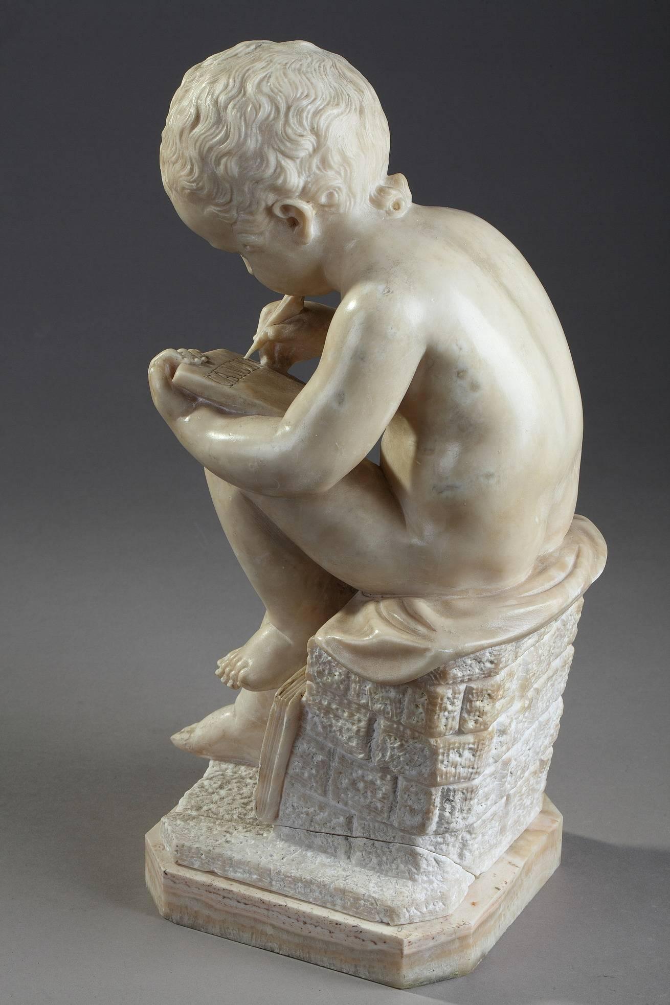 Sculpture en albâtre Dessin d'enfant d'après Charles-Gabriel Sauvage:: dit Lemire 1