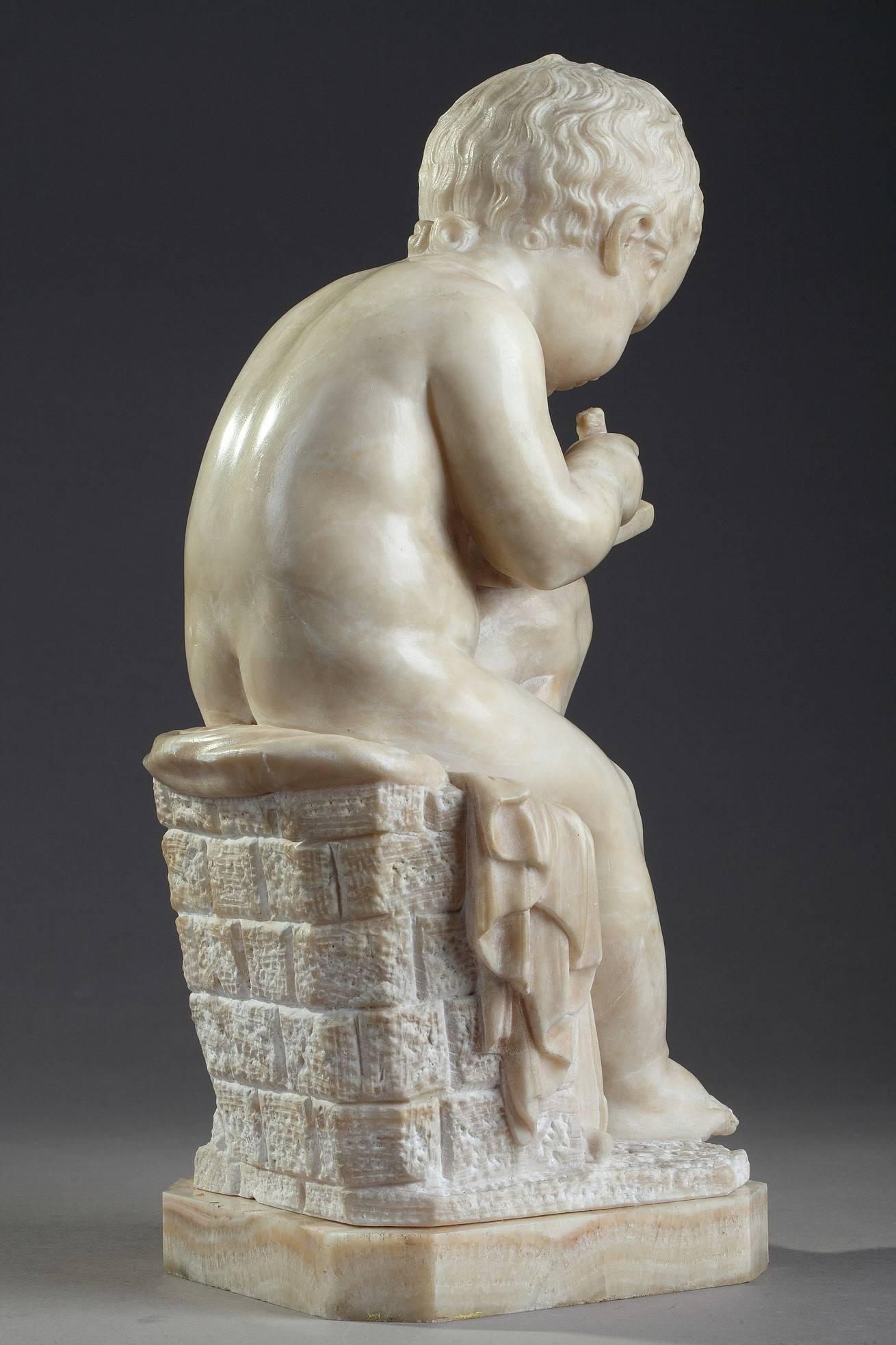 XIXe siècle Sculpture en albâtre Dessin d'enfant d'après Charles-Gabriel Sauvage:: dit Lemire
