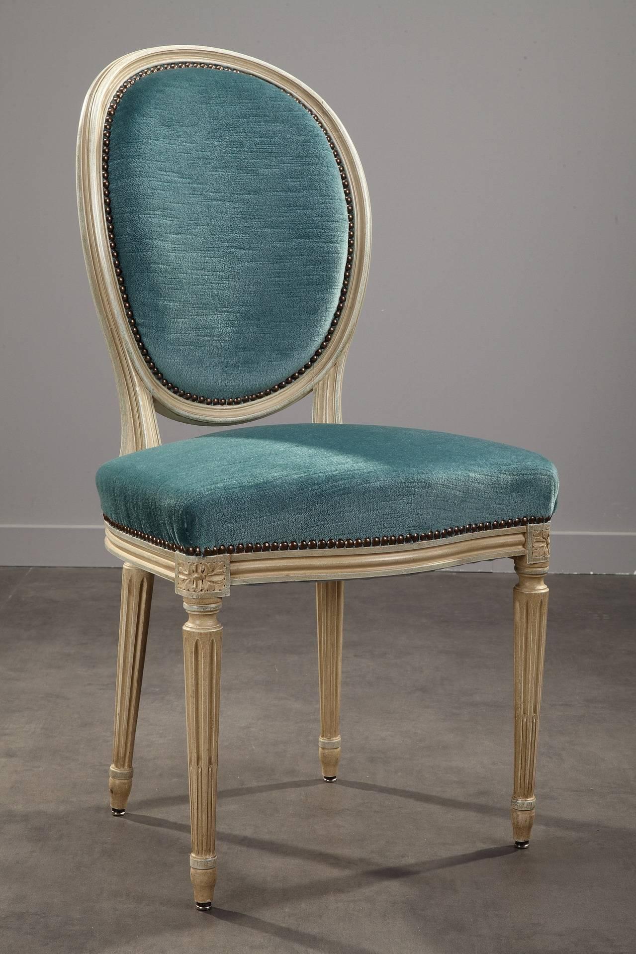 French Late 19th Century Eight Chairs With Medallion Backrest in Louis XVI Style