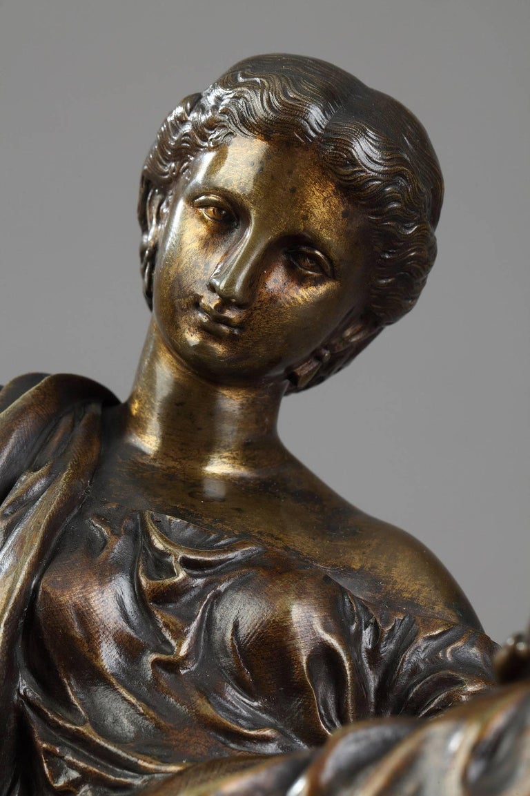 Bronze Sculpture Seated Woman by Moreau, after James Pradier For Sale