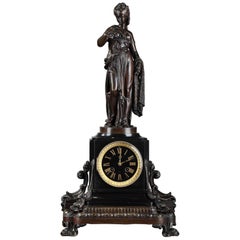 Antique Clock Fisherwoman with Shrimp by Paul Dubois and René Wallerand