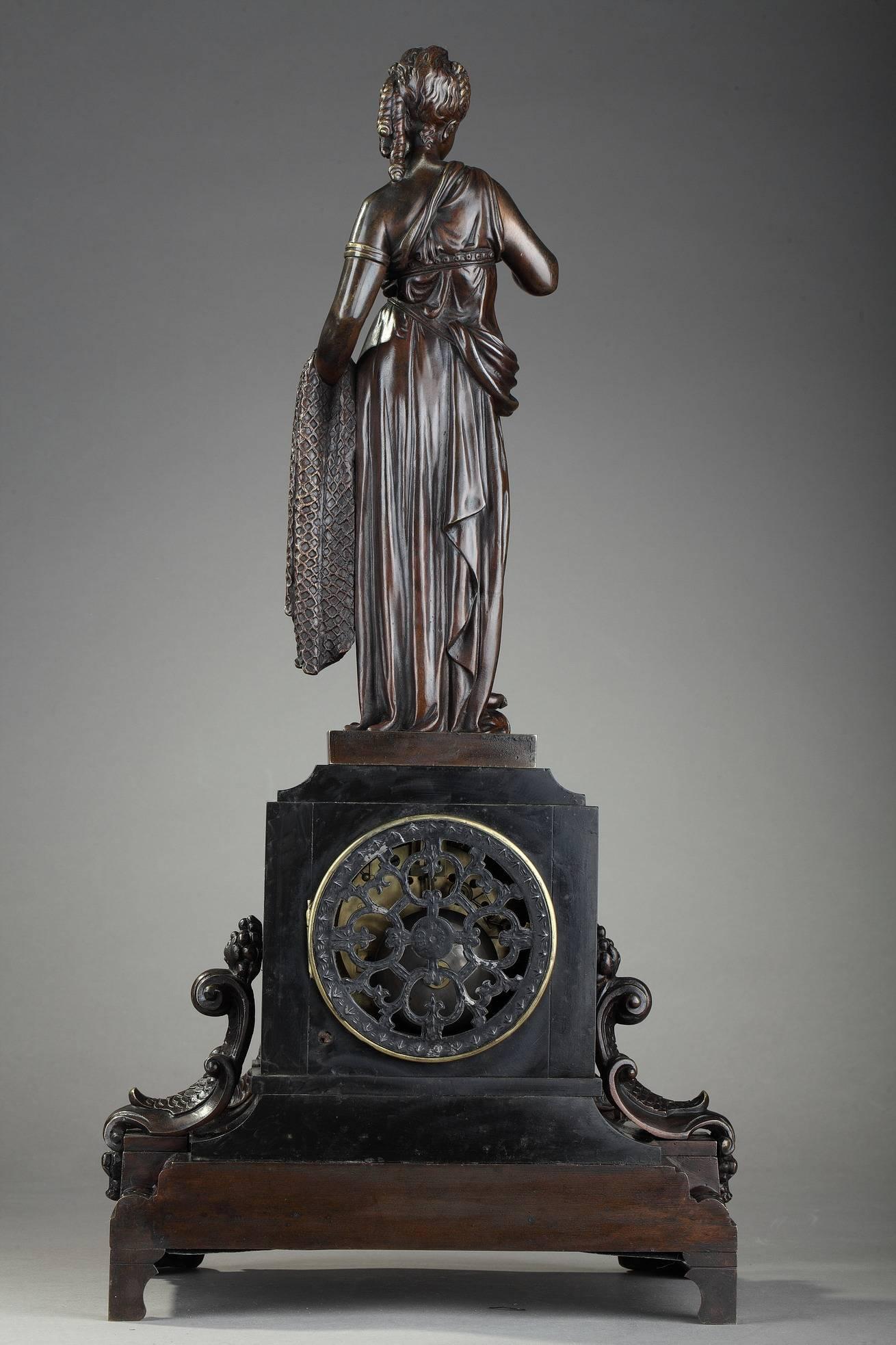 Bronze Clock Fisherwoman with Shrimp by Paul Dubois and René Wallerand