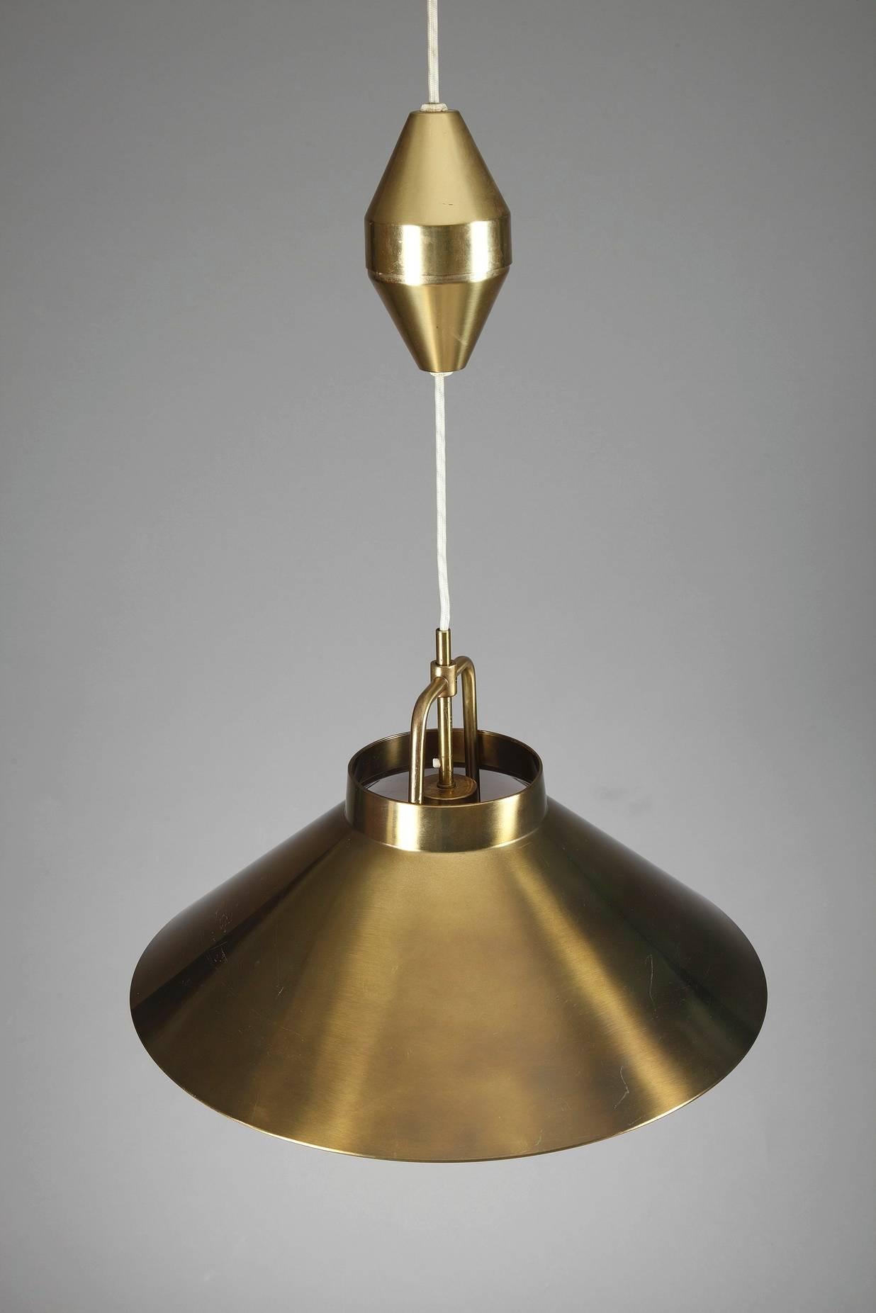 Mid-Century Modern 20th Century Brass Pendant With Adjustable Height Mechanism