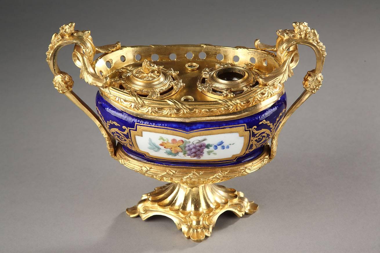French Rare 18th Century Gilt Bronze-Mounted Sèvres Porcelain Inkstand