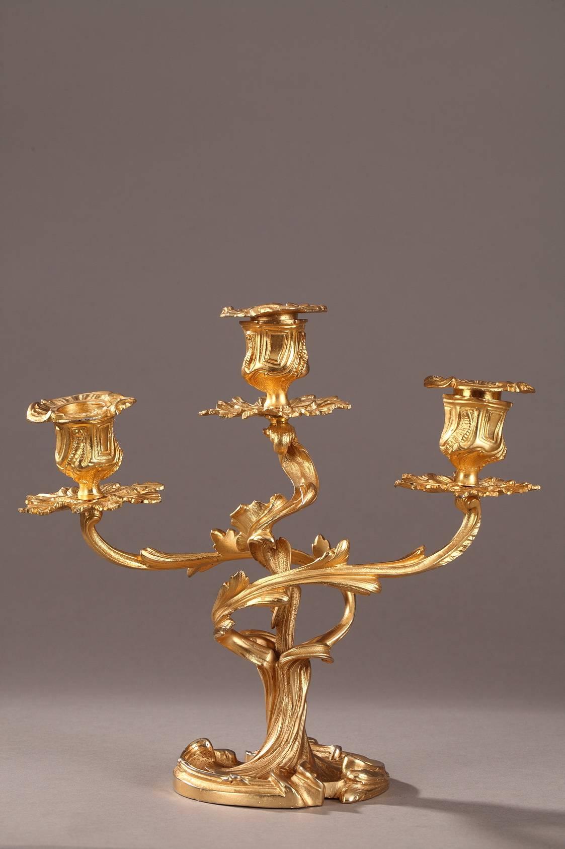 French Pair of Ormolu Candelabras in Louis XV Style