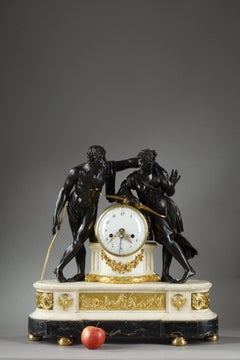 Orologio da camino in bronzo dorato e marmo in stile Luigi XVI, “Diana e Atteone”, 1780