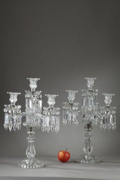 Pair of Baccarat four light molded crystal candelabras