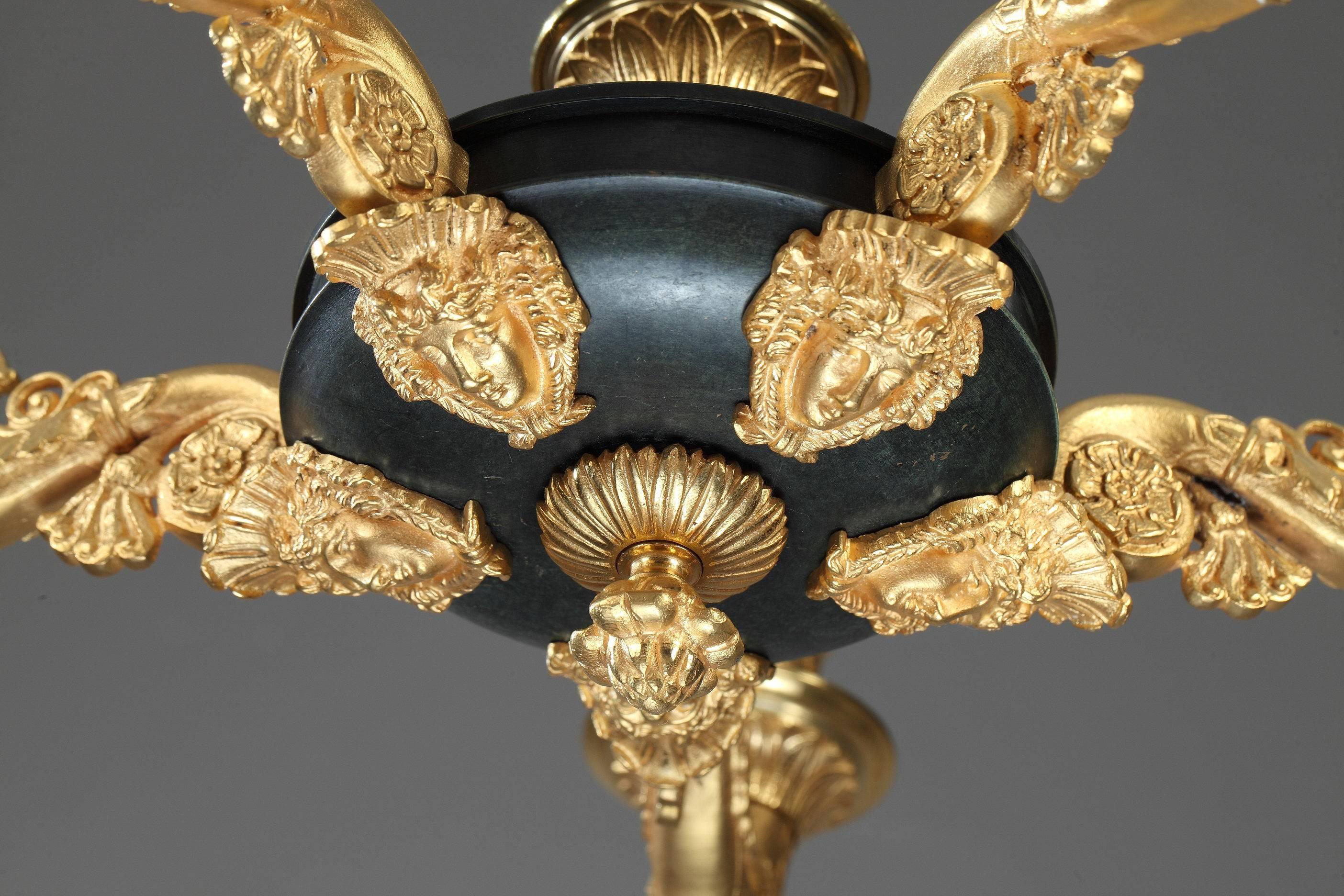 Early 19th Century Restauration Period Gilt and Patinated Bronze Chandelier 1