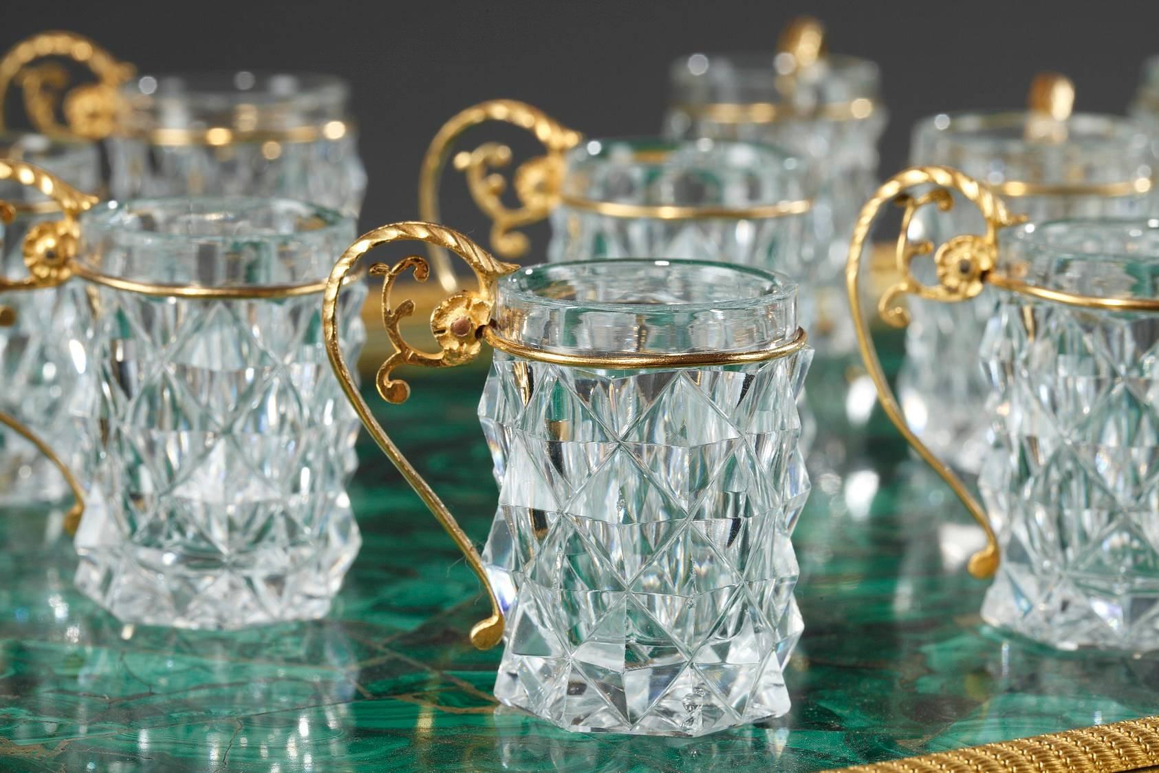 Restauration Charles X Liqueur Set in Creusot Cut Crystal and Malachite