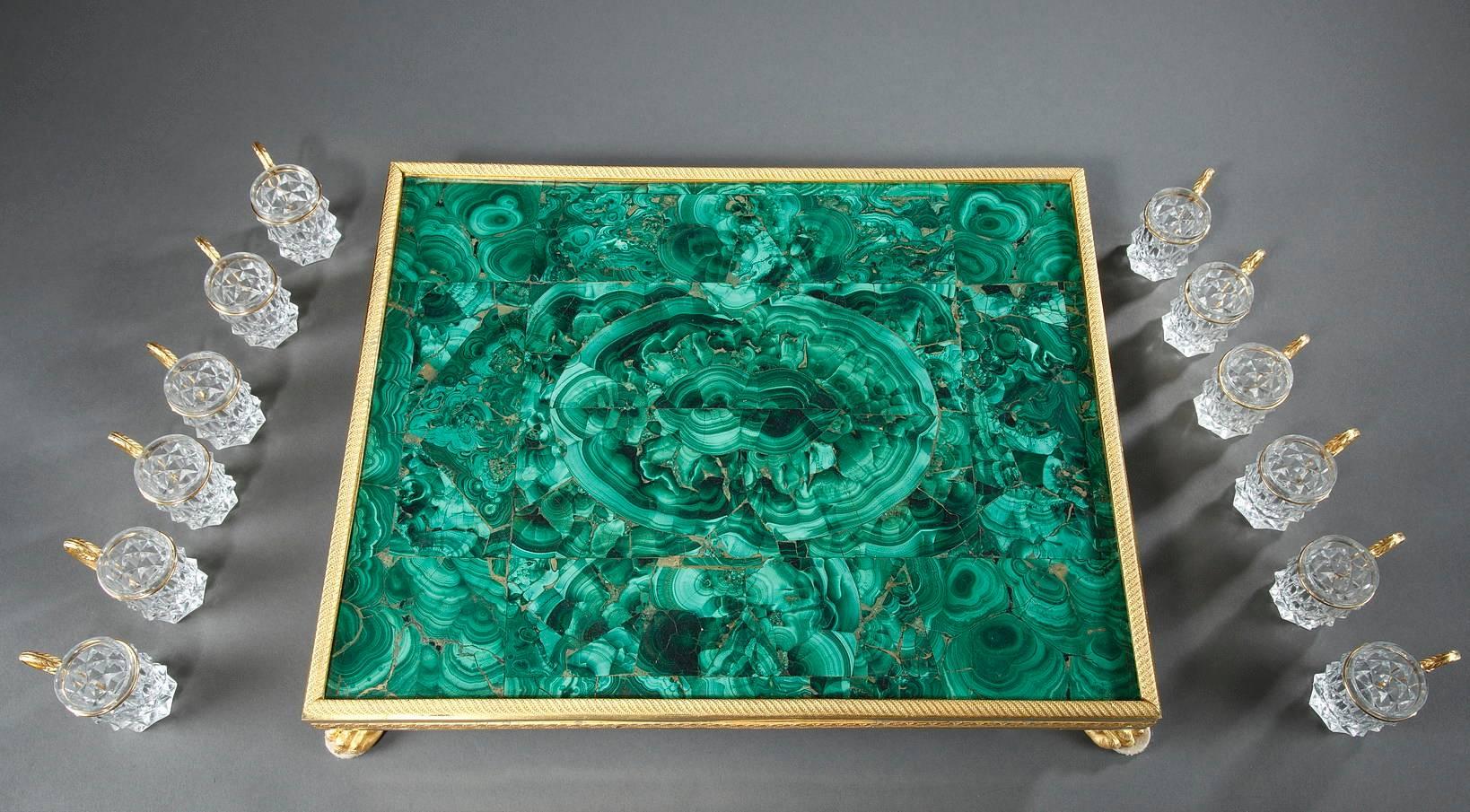 Bronze Charles X Liqueur Set in Creusot Cut Crystal and Malachite