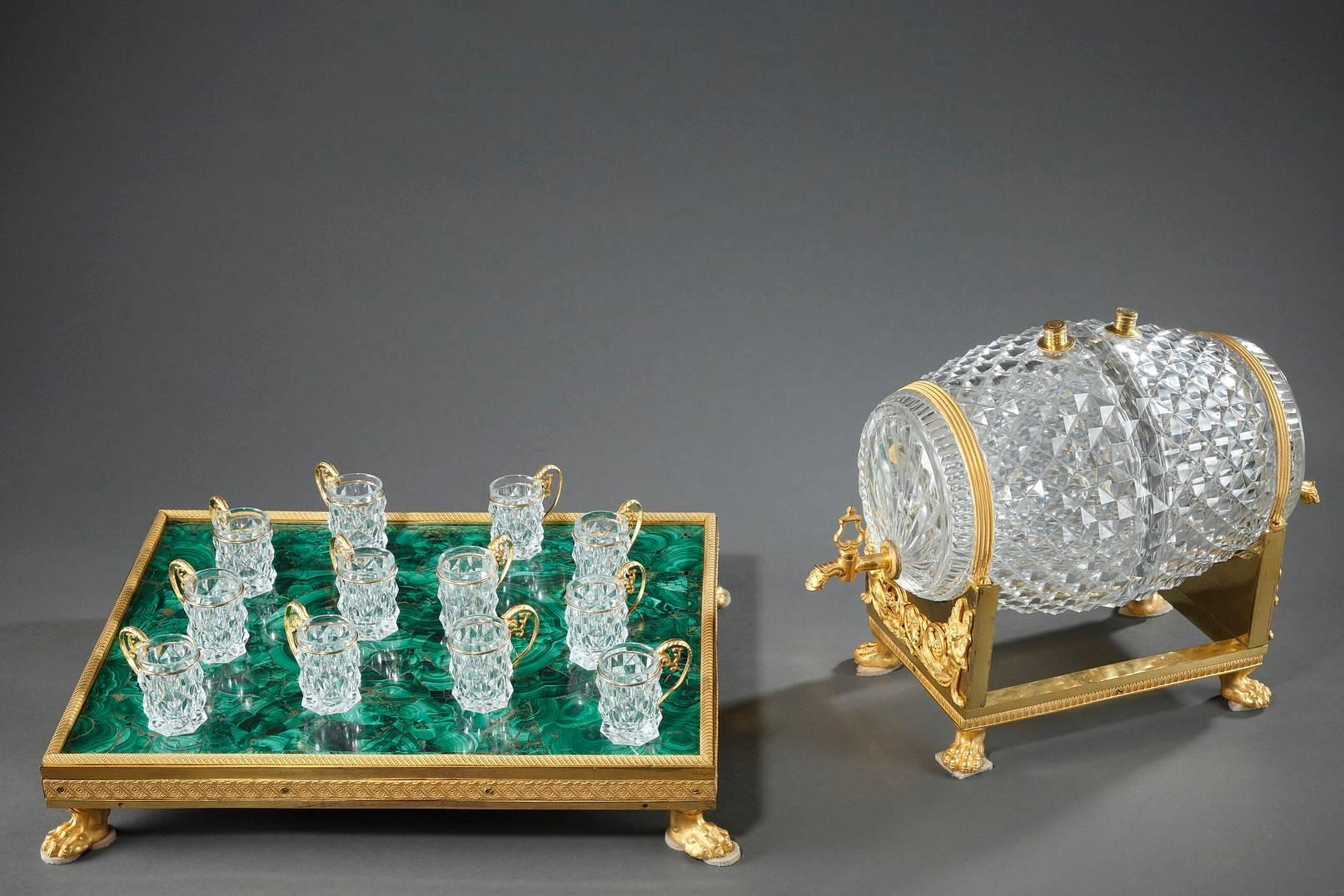 Charles X Liqueur Set in Creusot Cut Crystal and Malachite In Good Condition In Paris, FR