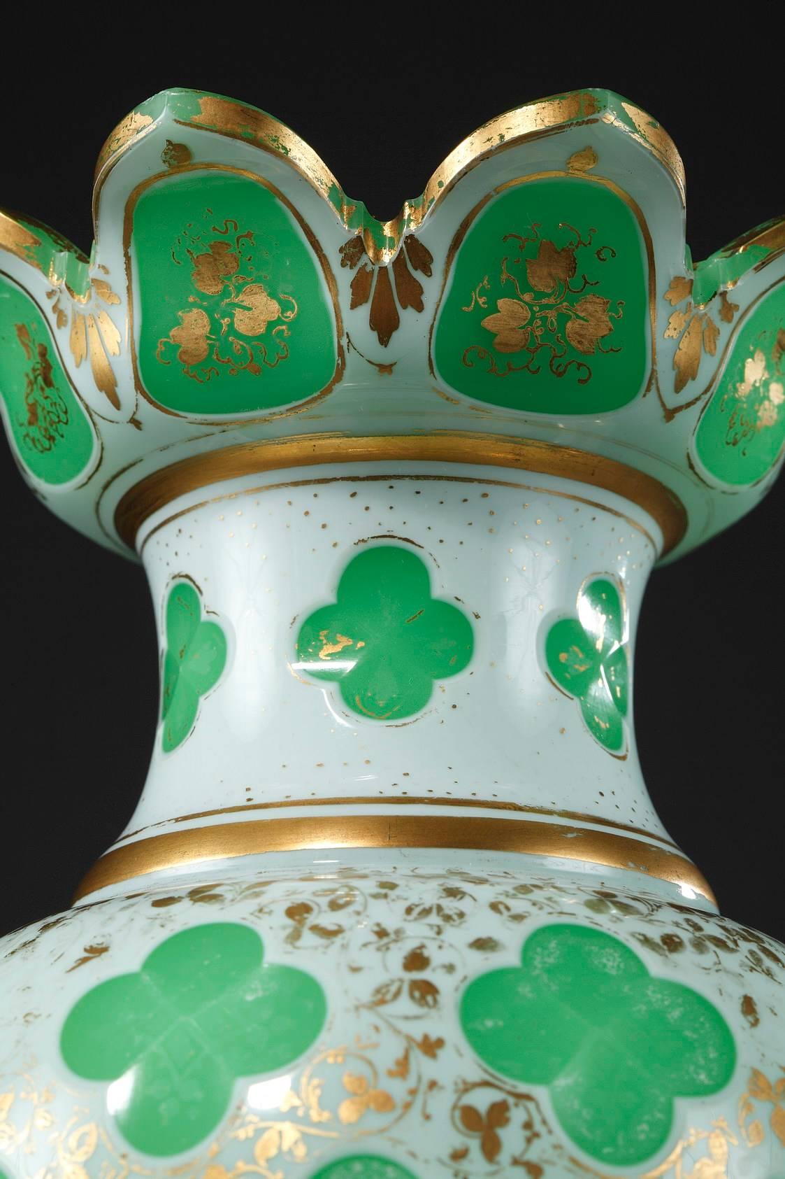Pair of Napoleon III Vases in Opaline Overlay In Good Condition In Paris, FR