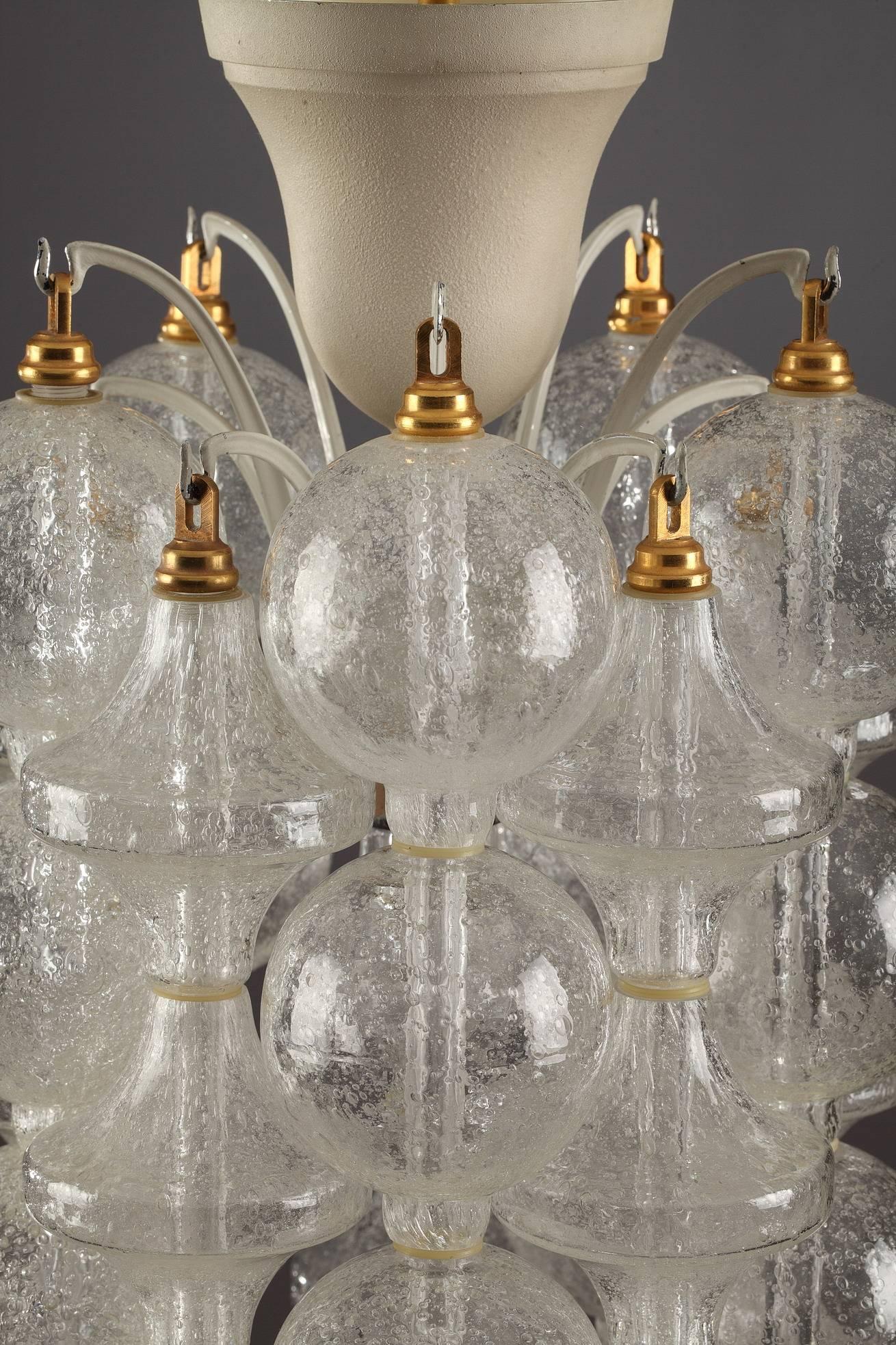 Italian 20th Century Lacquered Iron and Glass Chandelier in Venini Taste