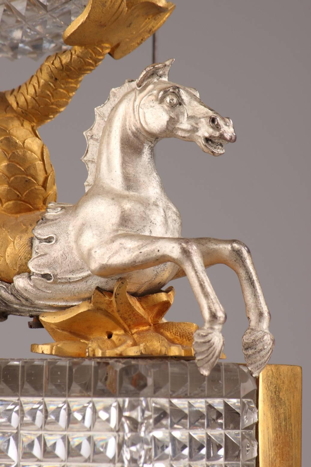 Early 19th Century Cut Crystal and Bronze Clock with Horses 2
