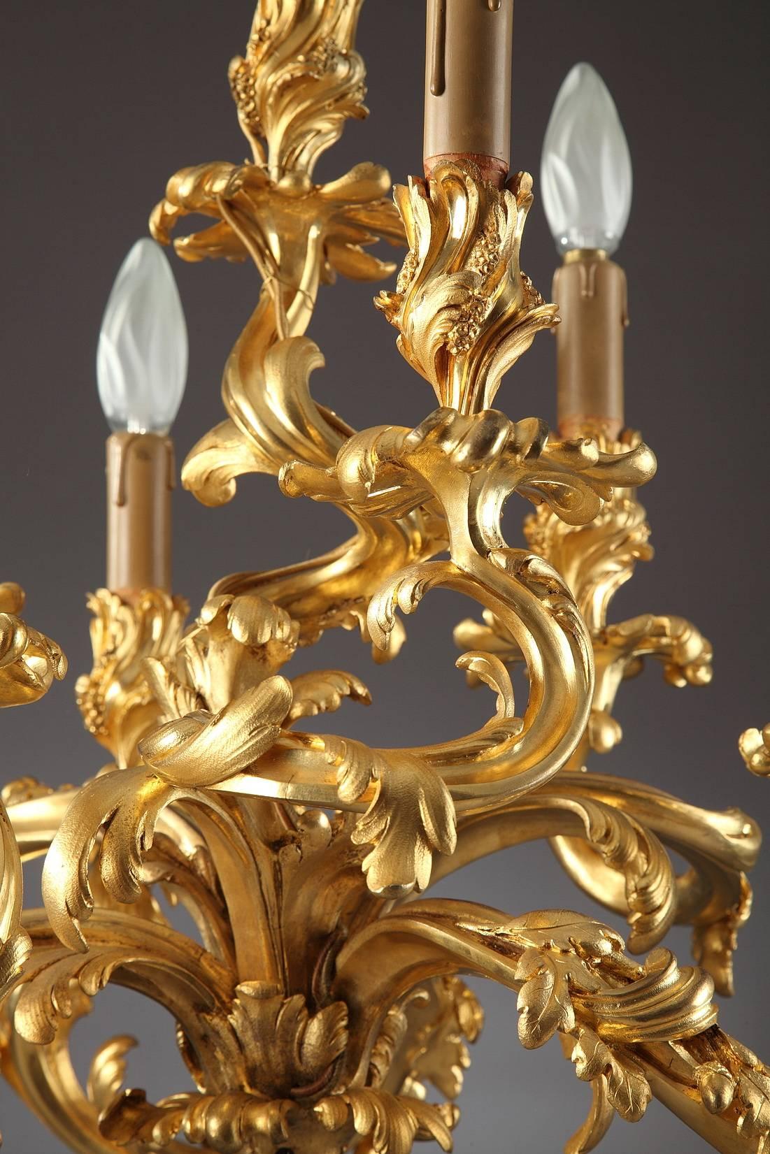 French 19th Century Gilt Bronze Chandelier in Louis XV Style