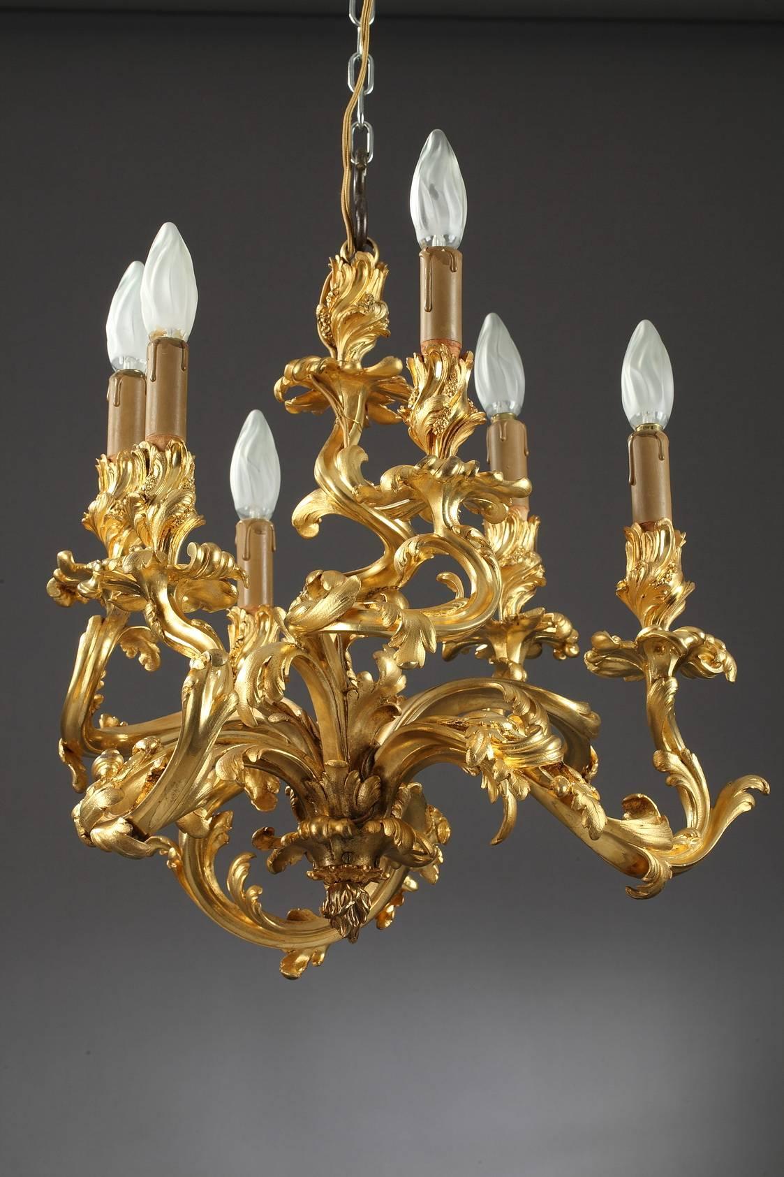 19th Century Gilt Bronze Chandelier in Louis XV Style 6