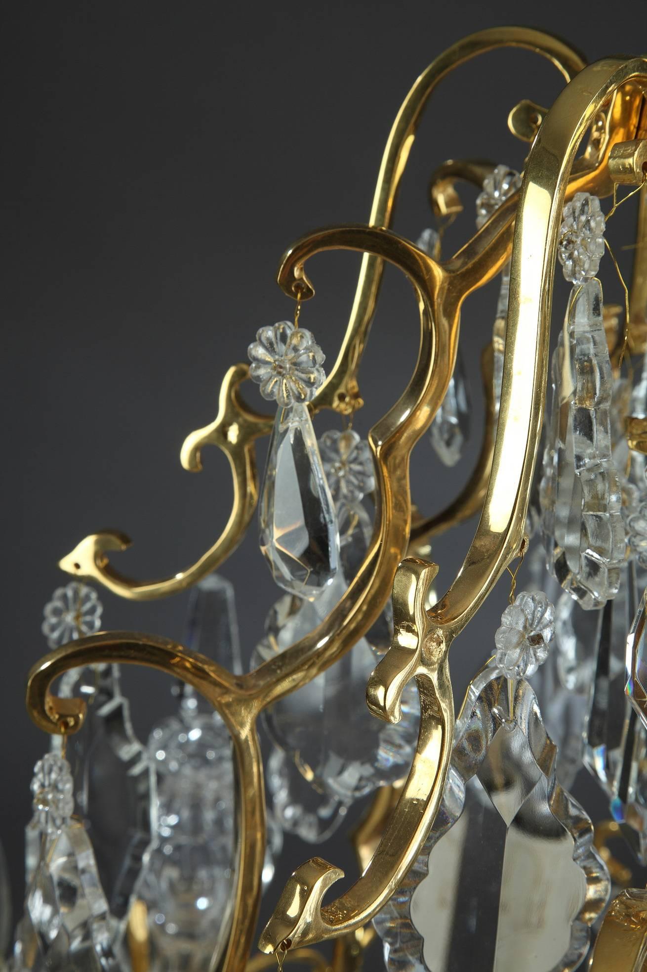 19th Century Cut-Crystal and Gilt Bronze Pair of Chandeliers 1