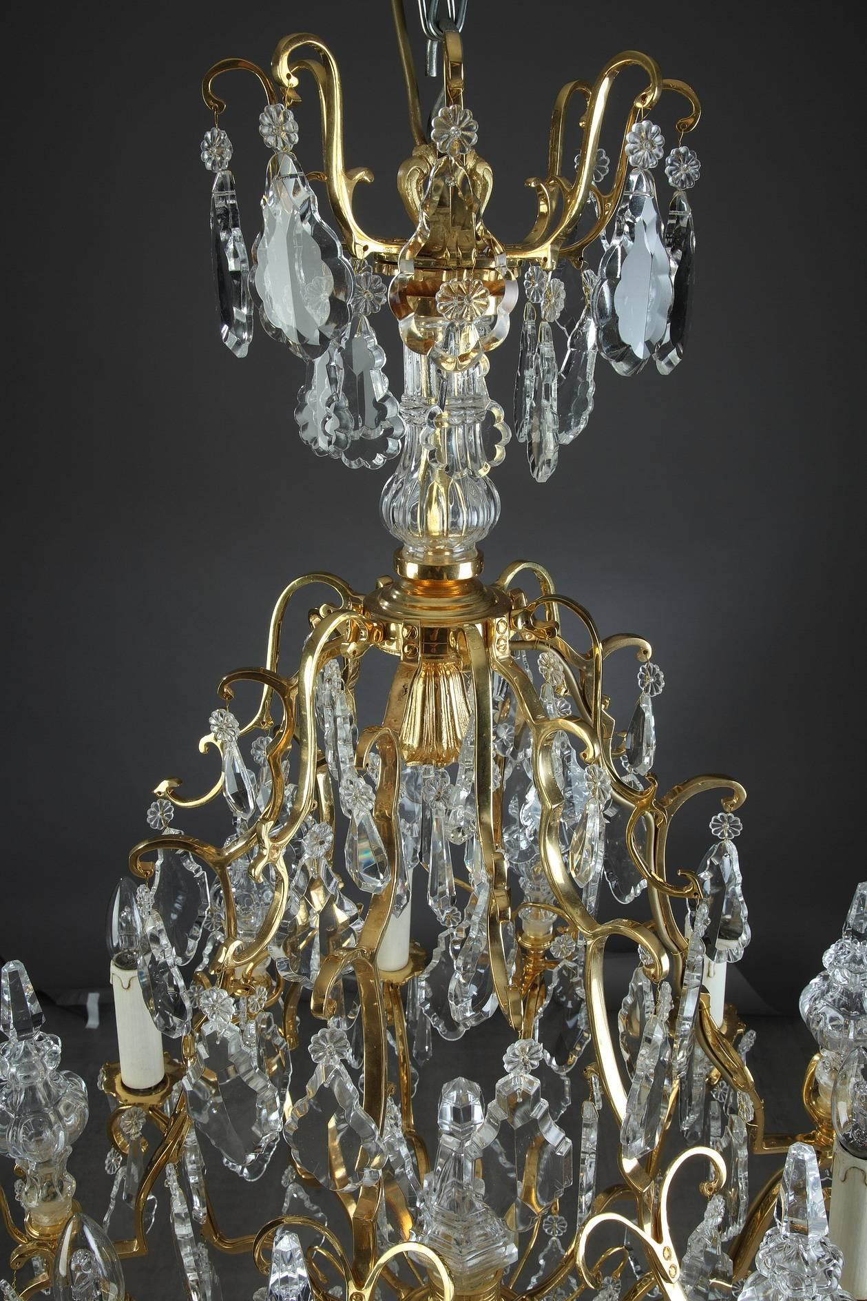 19th Century Cut-Crystal and Gilt Bronze Pair of Chandeliers 2