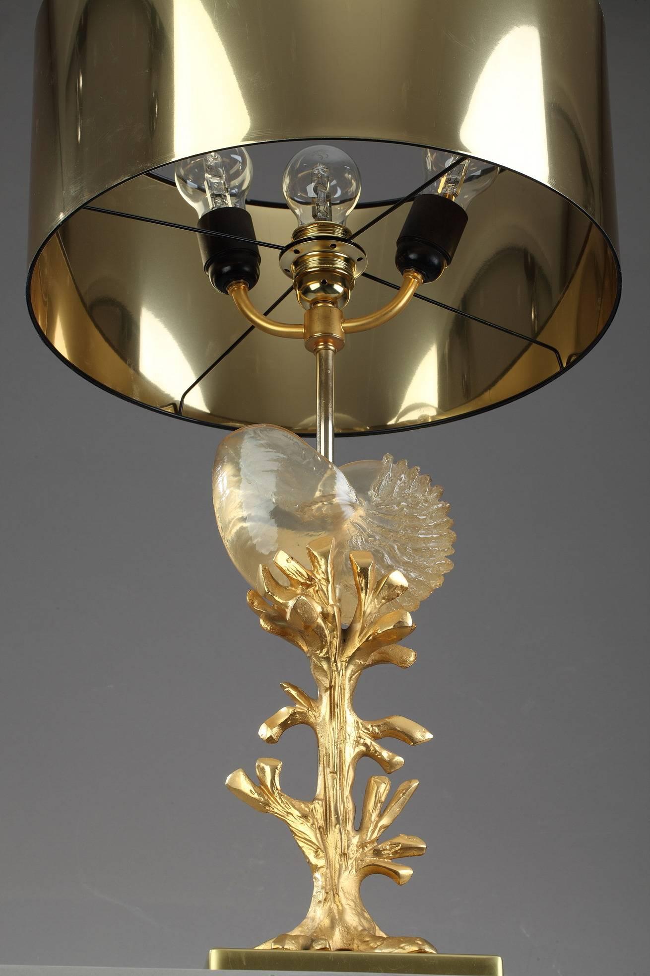 Brass 20th Century Gilded Metal Lamp in Charles House Style
