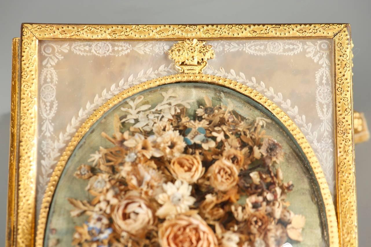 19th Century Charles X Gilt Bronze and Mother-of-Pearl Box with Flowers 1