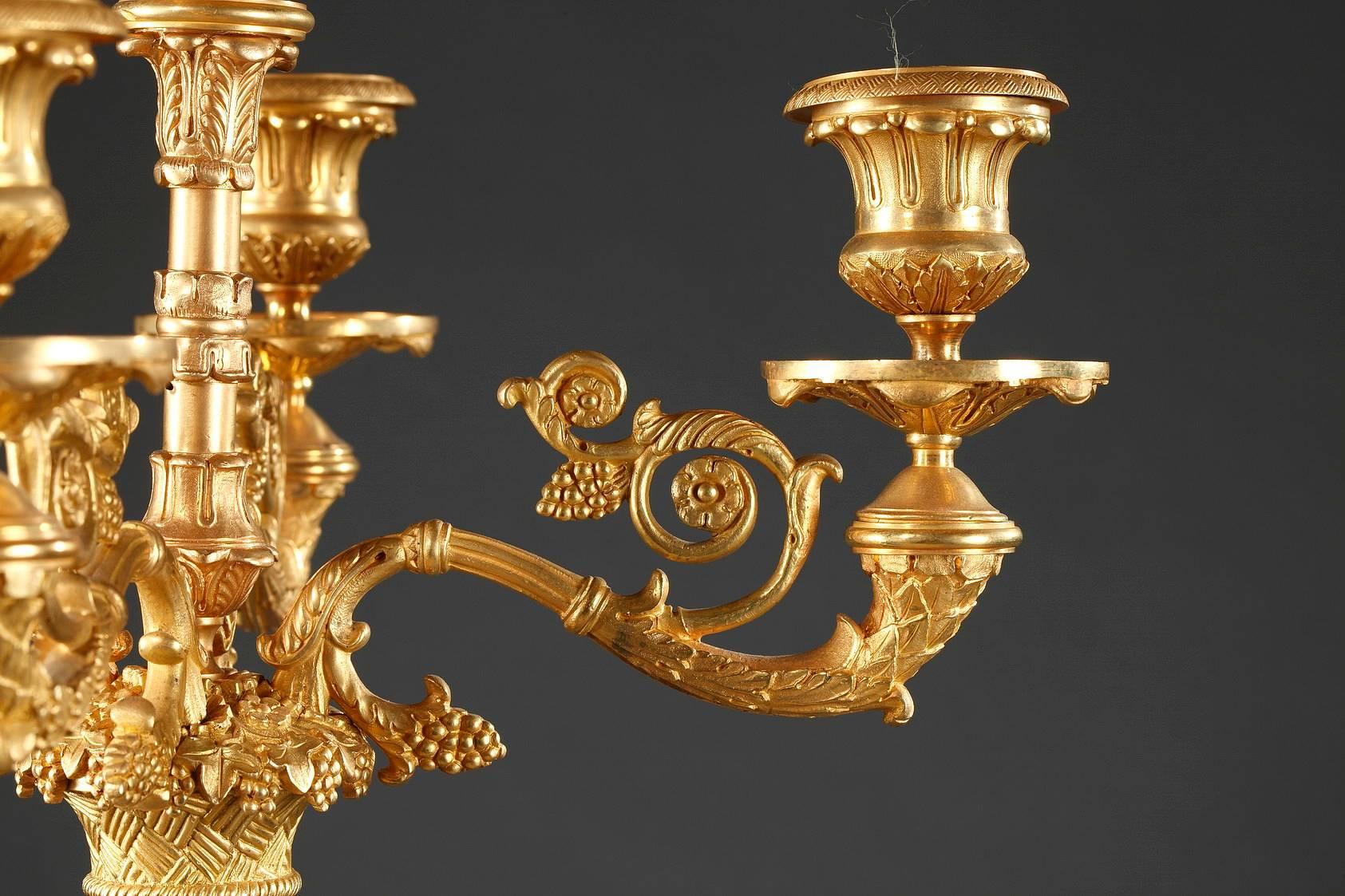 19th Century Pair of Charles X Candelabra in Gilded and Patinated Bronze 1