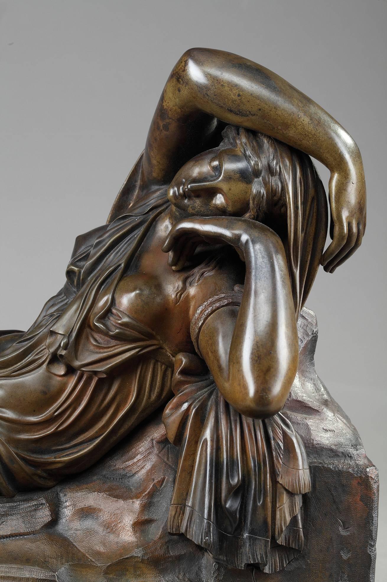 19th century bronze casting of the sleeping goddess Ariadne, after the antique version housed in the Vatican Museums, in Rome. Mounted onto a black marble base. Numbered 713.

The statue of Ariadne sleeping was acquired by Pope Julius II