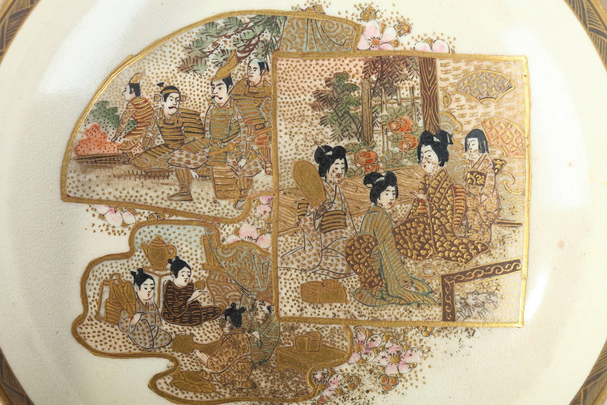 Runde japanische Satsuma-Dose:: Meiji-Zeit (19. Jahrhundert)