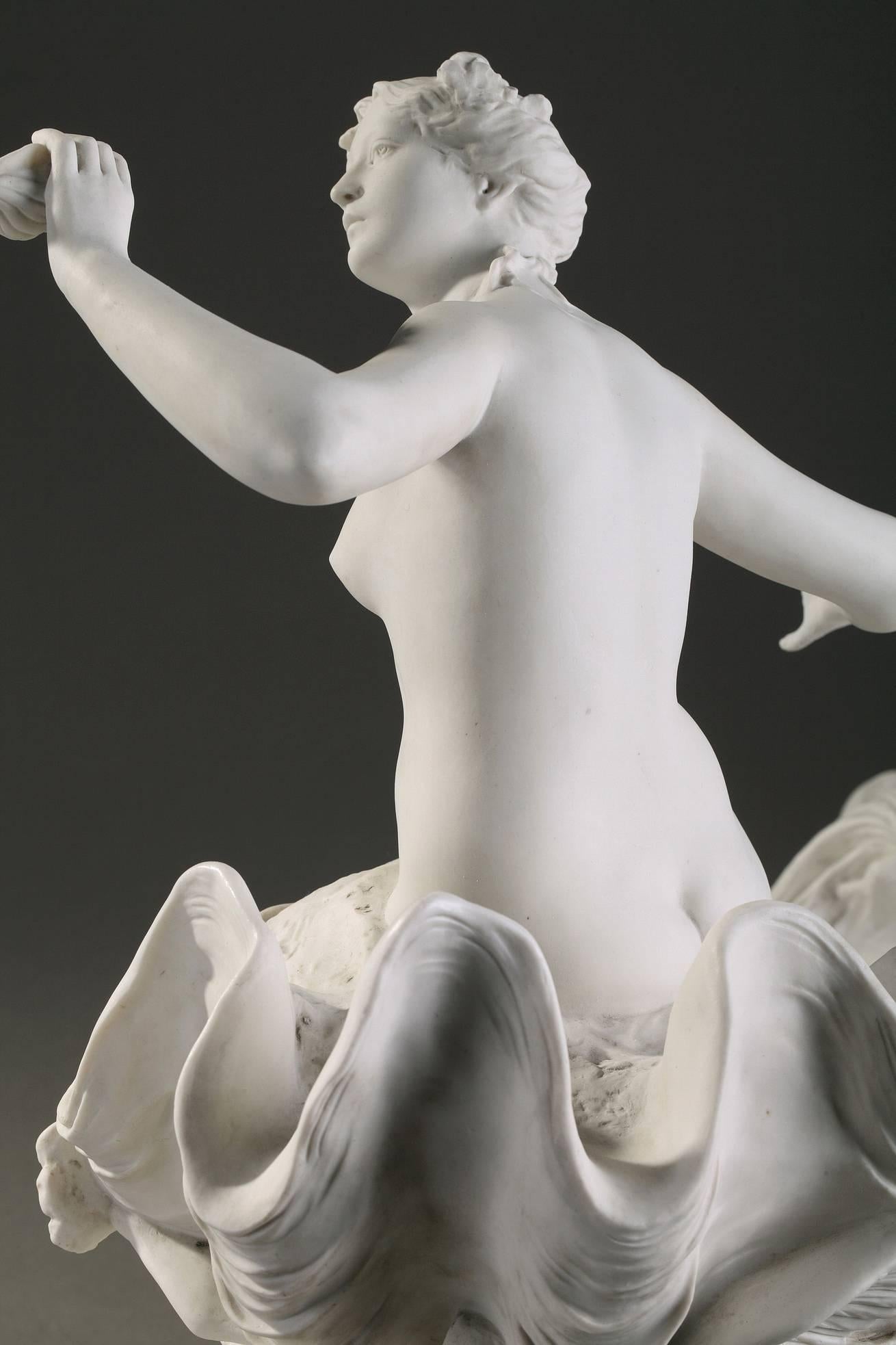 Neoclassical Early 20th Century Sevres Bisque Sculpture Venus Riding a Triton by Paul Ducuing