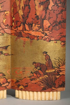 Art Deco Screen with Washerwomen in a Landscape