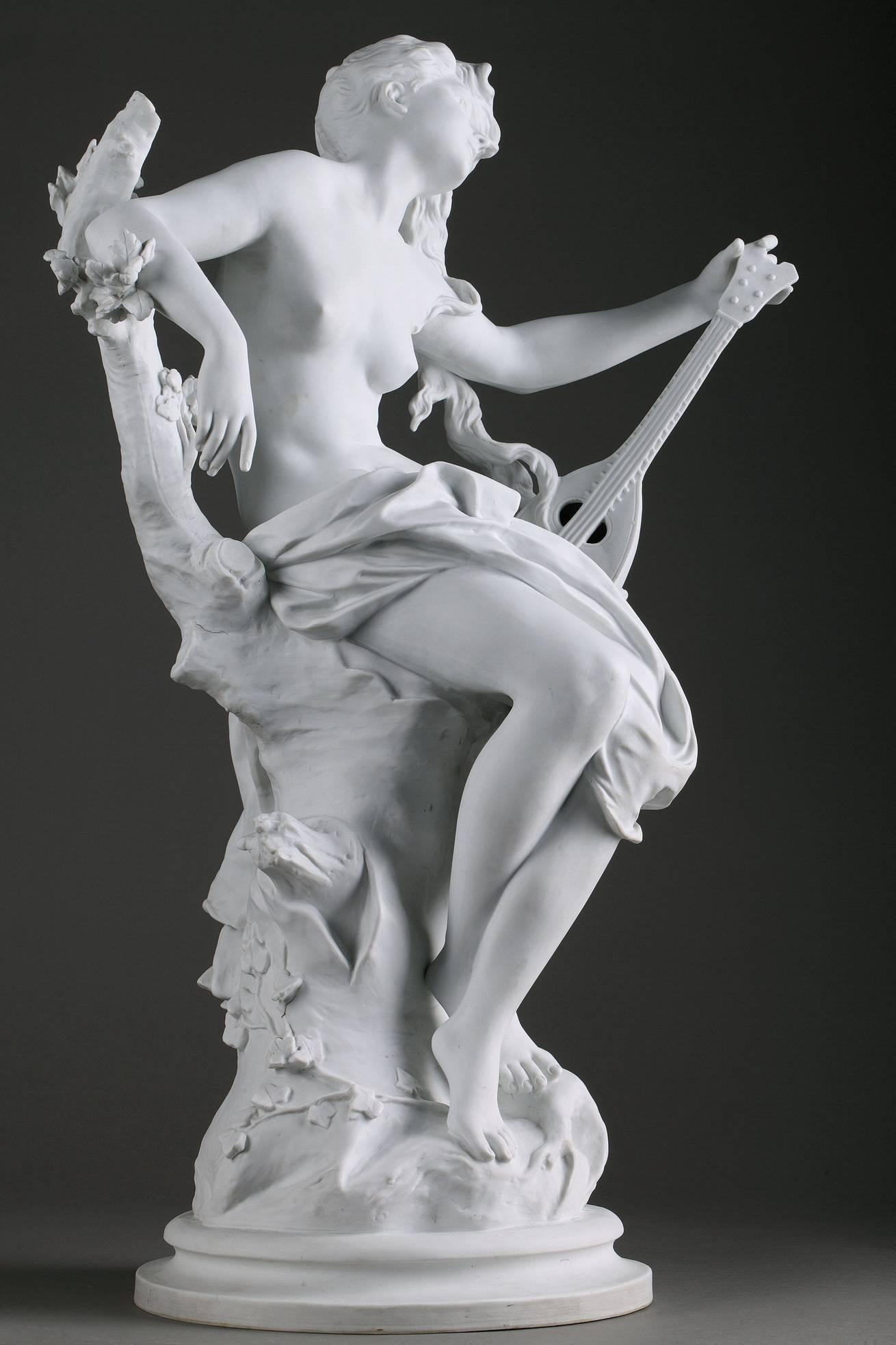 Biscuit Statue Muse with Mandolin by Luca Madrassi (1848-1919) 1