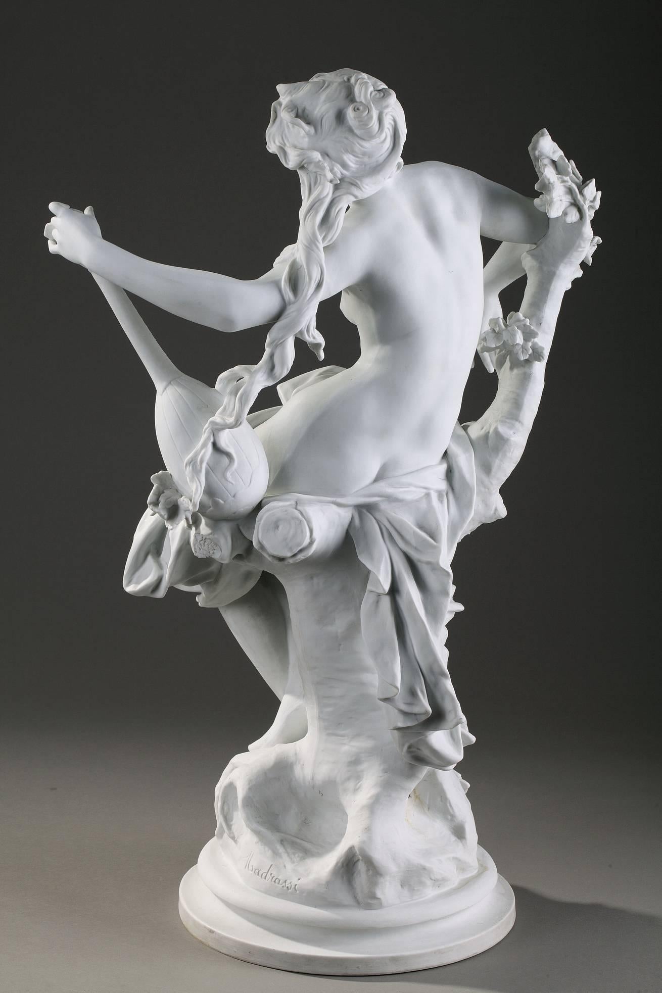 19th Century Biscuit Statue Muse with Mandolin by Luca Madrassi (1848-1919)