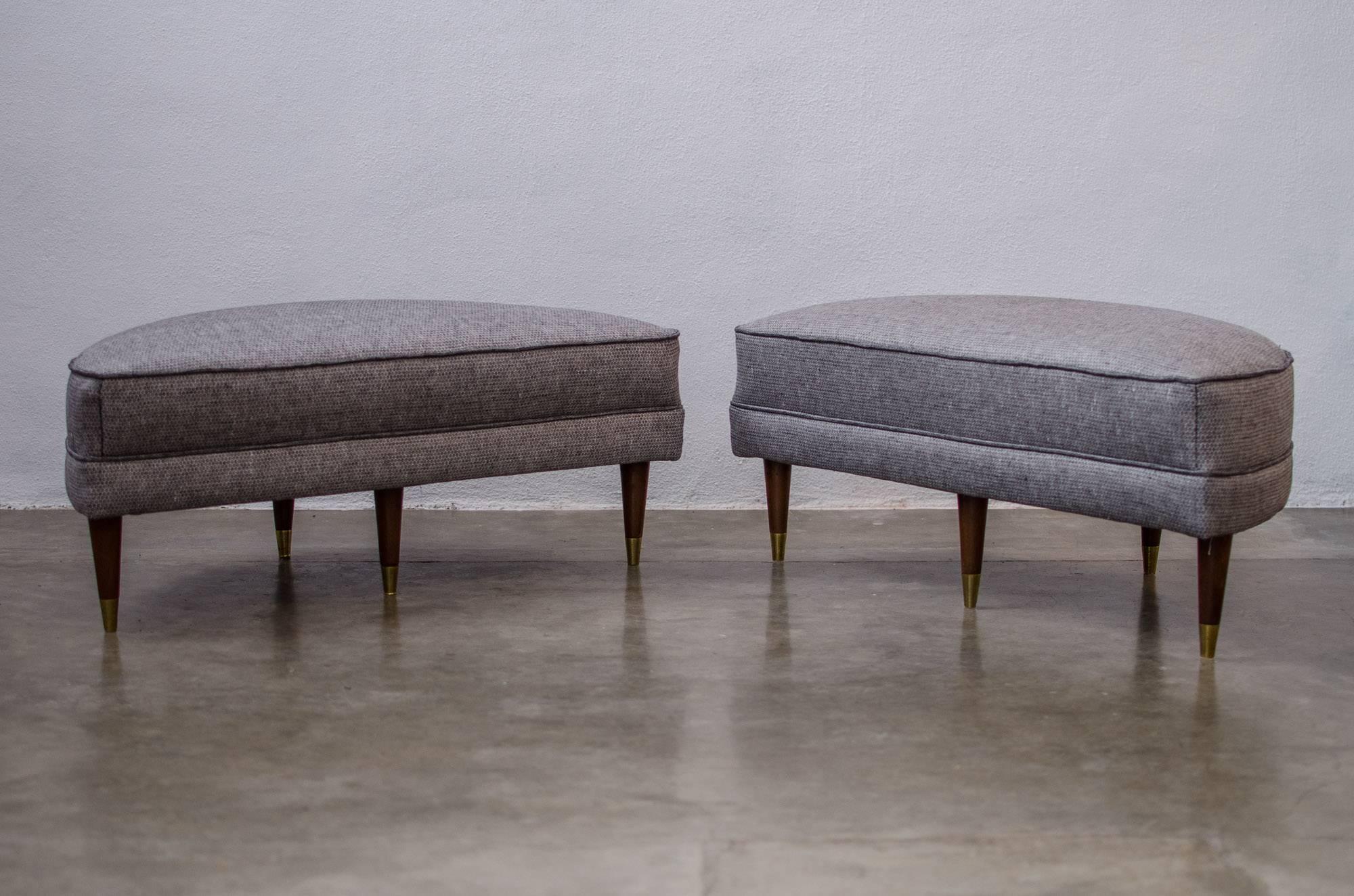 Mid-Century Modern Pair of Semicircular Ottomans, Mexico, 1950s