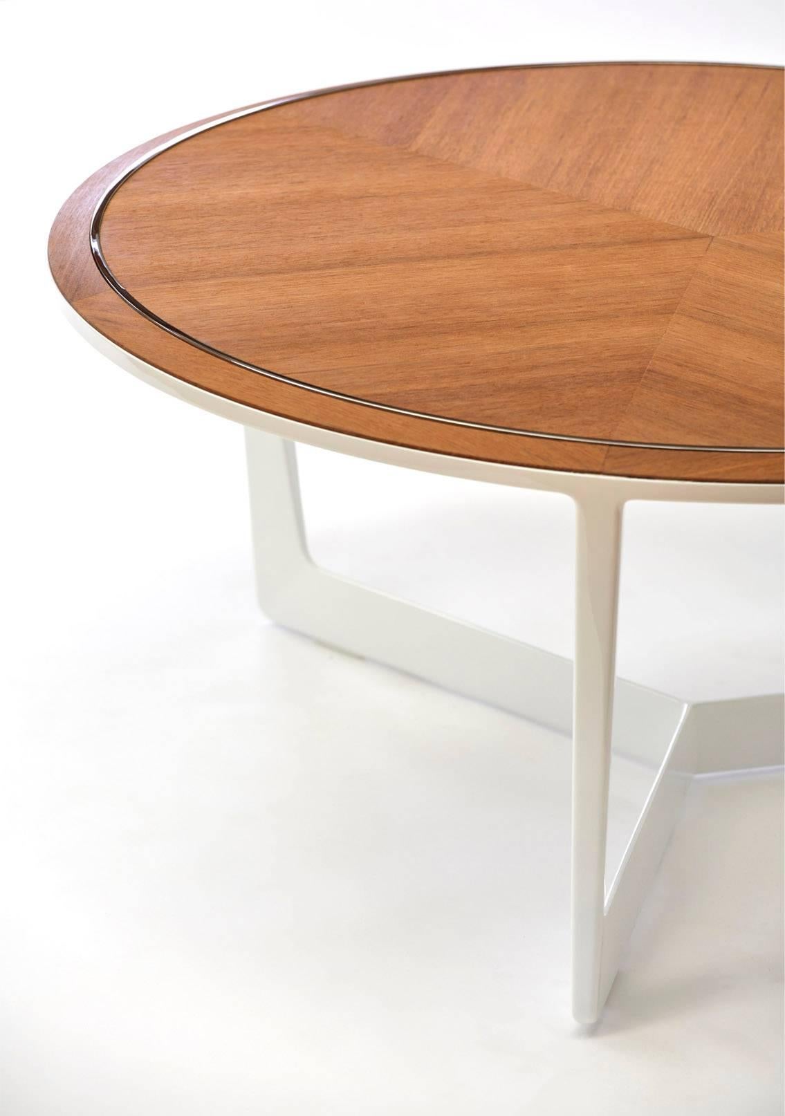 The Gosling Coffee Table was designed for exterior use. This piece has a carbon fibre frame with a teak surface and stainless steel inlay. 
 
The Gosling Marine collection is bespoke. Quoted prices include a choice of wood, polished or brushed
