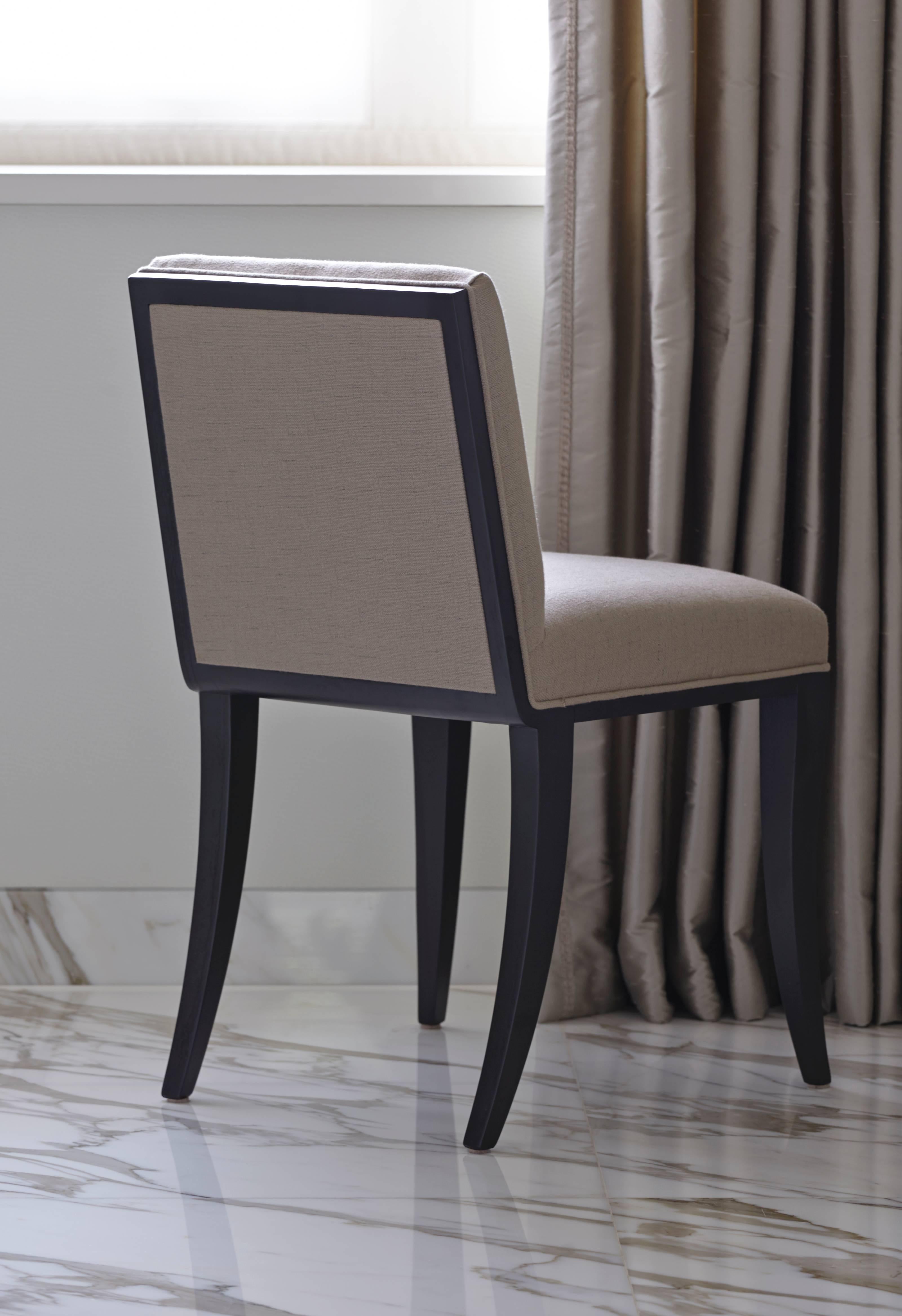 Hand-Crafted Gosling Sybil Low Backed Dining Chair with black lacquer legs. For Sale