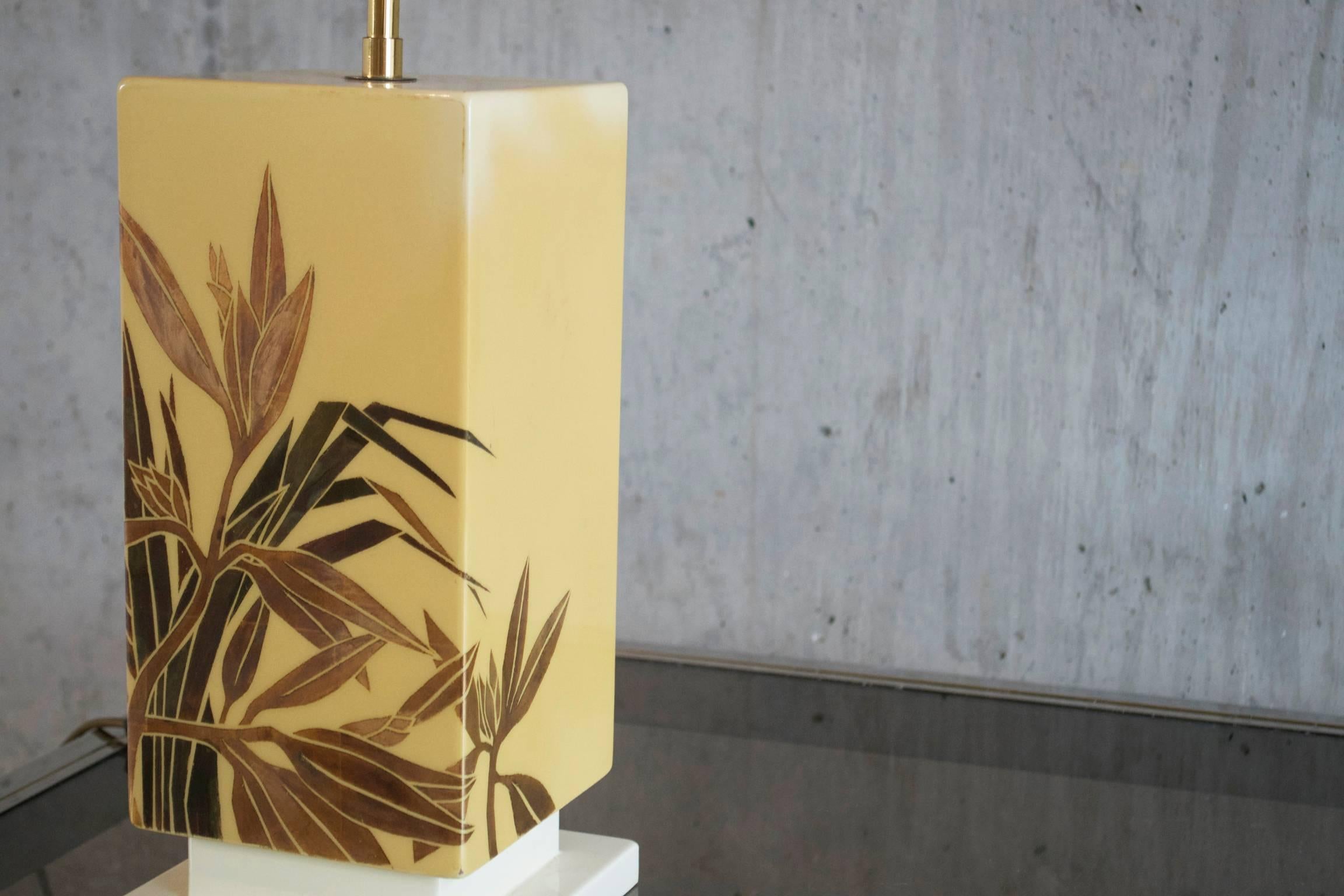 Belgian 1960s Palm Leaf Ceramic Lamp For Sale