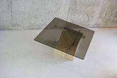 Artedi 1970s Travertine Marble Base and Smoked Glass-Top Coffee Table, Italy