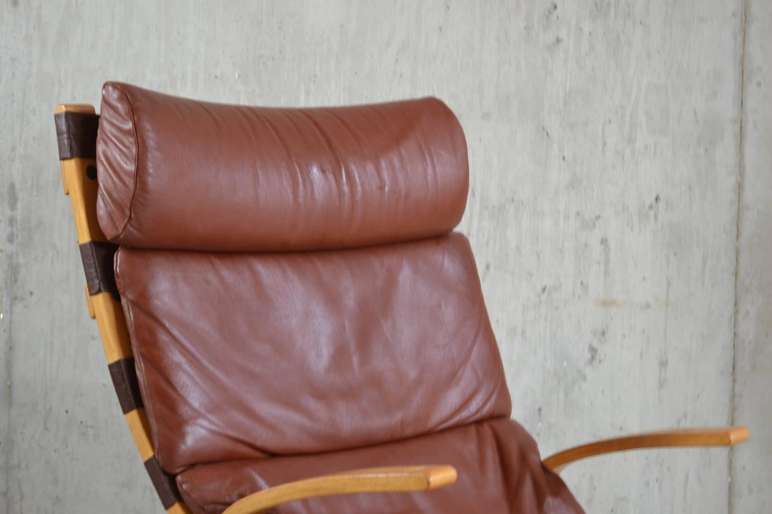 Mid-Century Modern Farstrup Danish 1970s Mid-Century High Backed Leather and Beech Lounge Chair