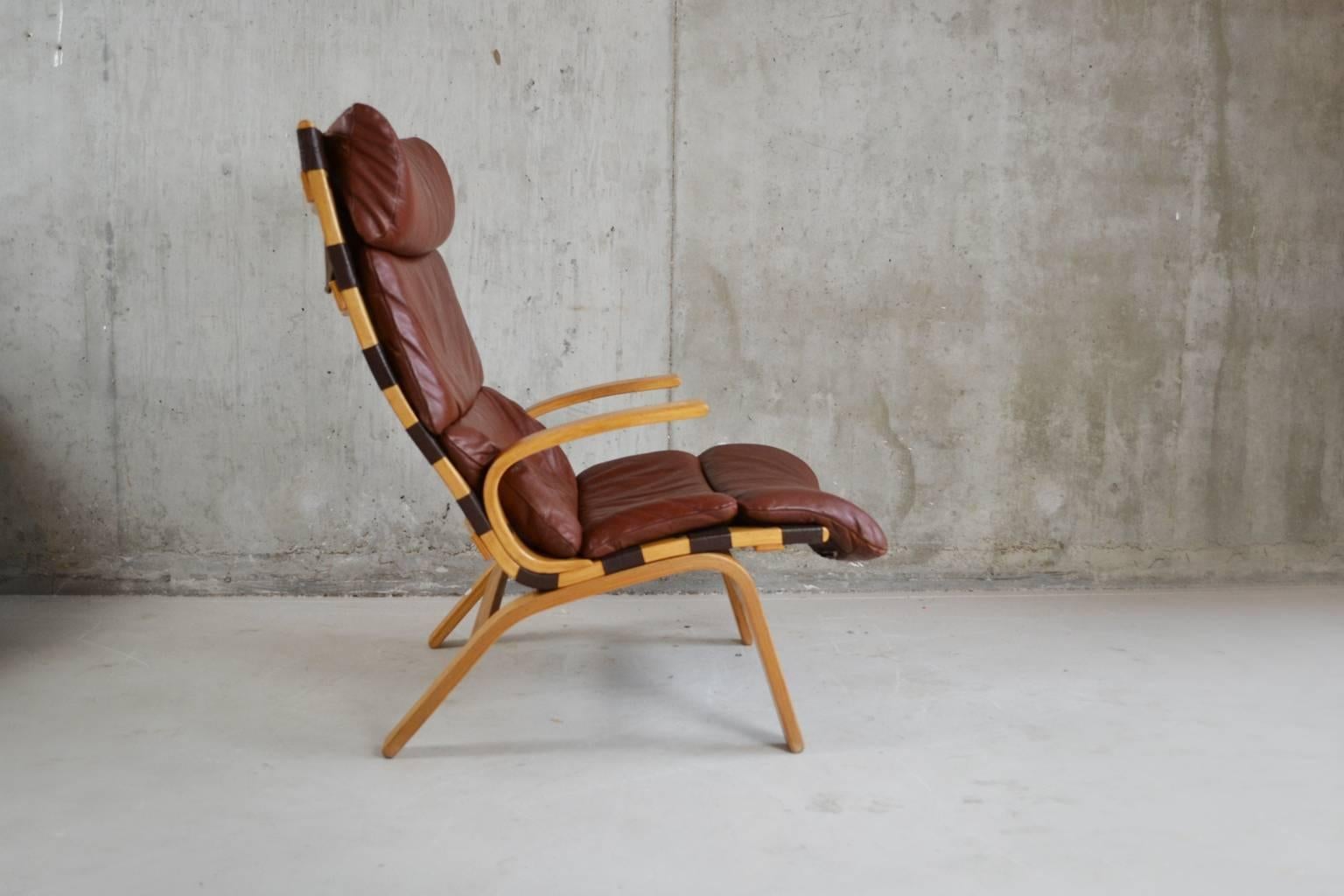 Late 20th Century Farstrup Danish 1970s Mid-Century High Backed Leather and Beech Lounge Chair