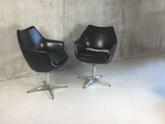 Pair of Danish 1970s Mid-Century Swivel Office Chairs in Black Vinyl