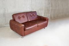 Original Danish 1970s Mid-Century Two-Seater Brown Leather Sofa