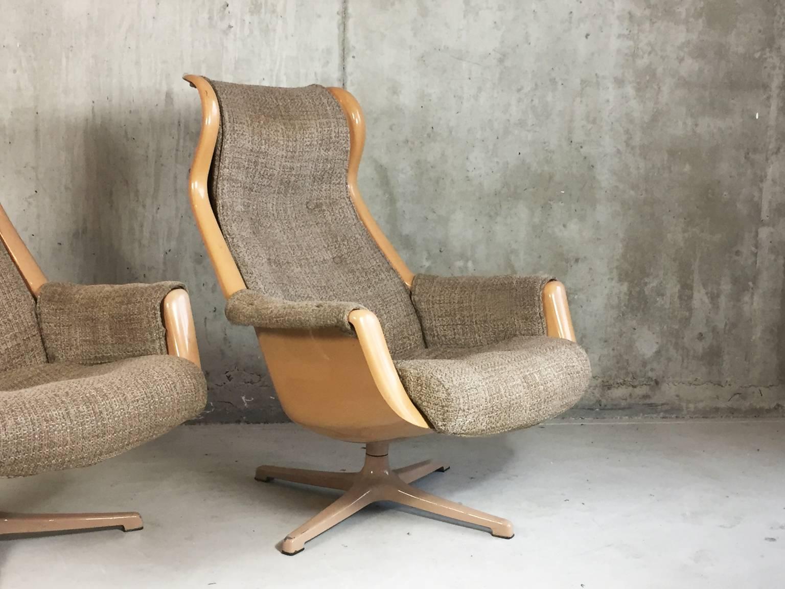 Mid-Century Modern Pair of 1960s Swedish Galaxy Swivel Chairs by Alf Svensson for DUX