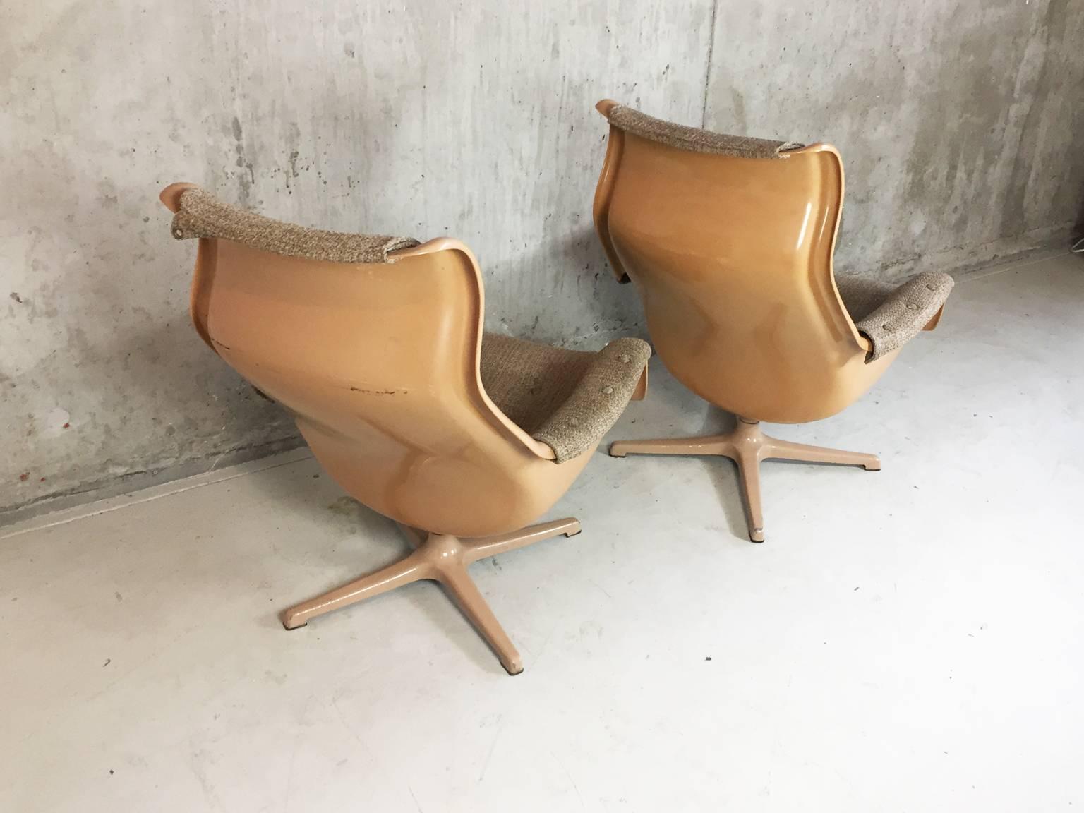 Painted Pair of 1960s Swedish Galaxy Swivel Chairs by Alf Svensson for DUX