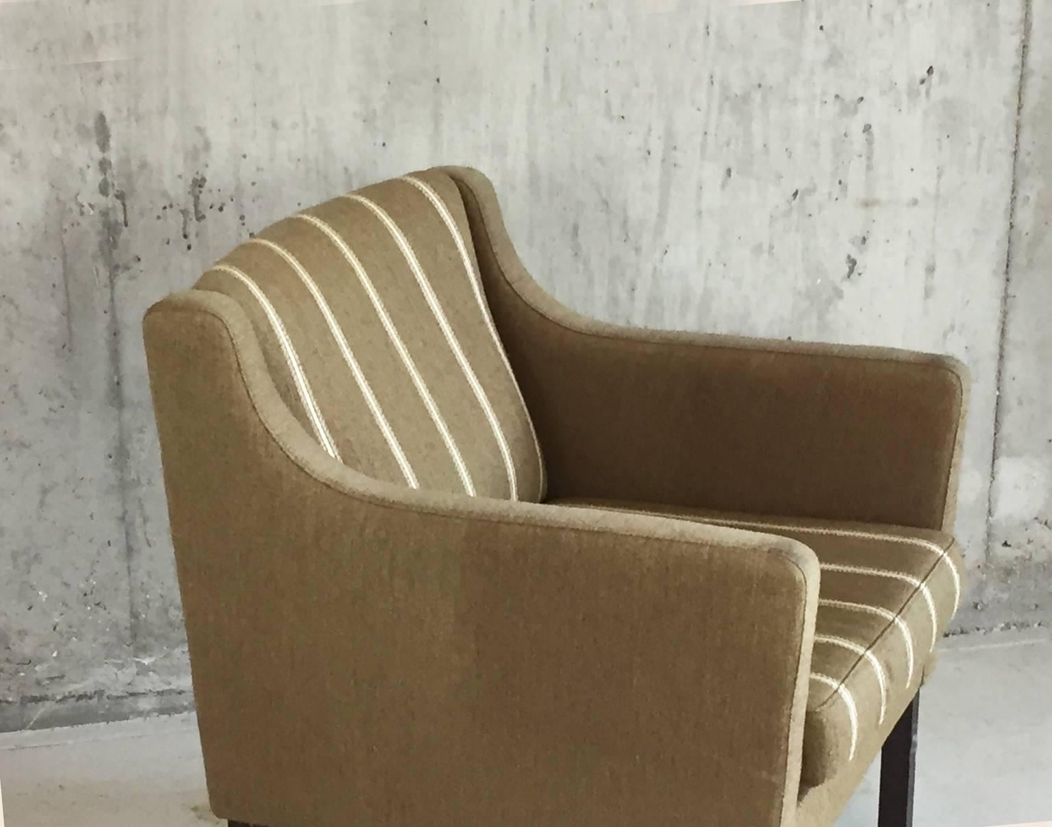 Mid-Century Modern Danish 1970s Mid-Century Khaki Pinstripe Occasional Chair For Sale