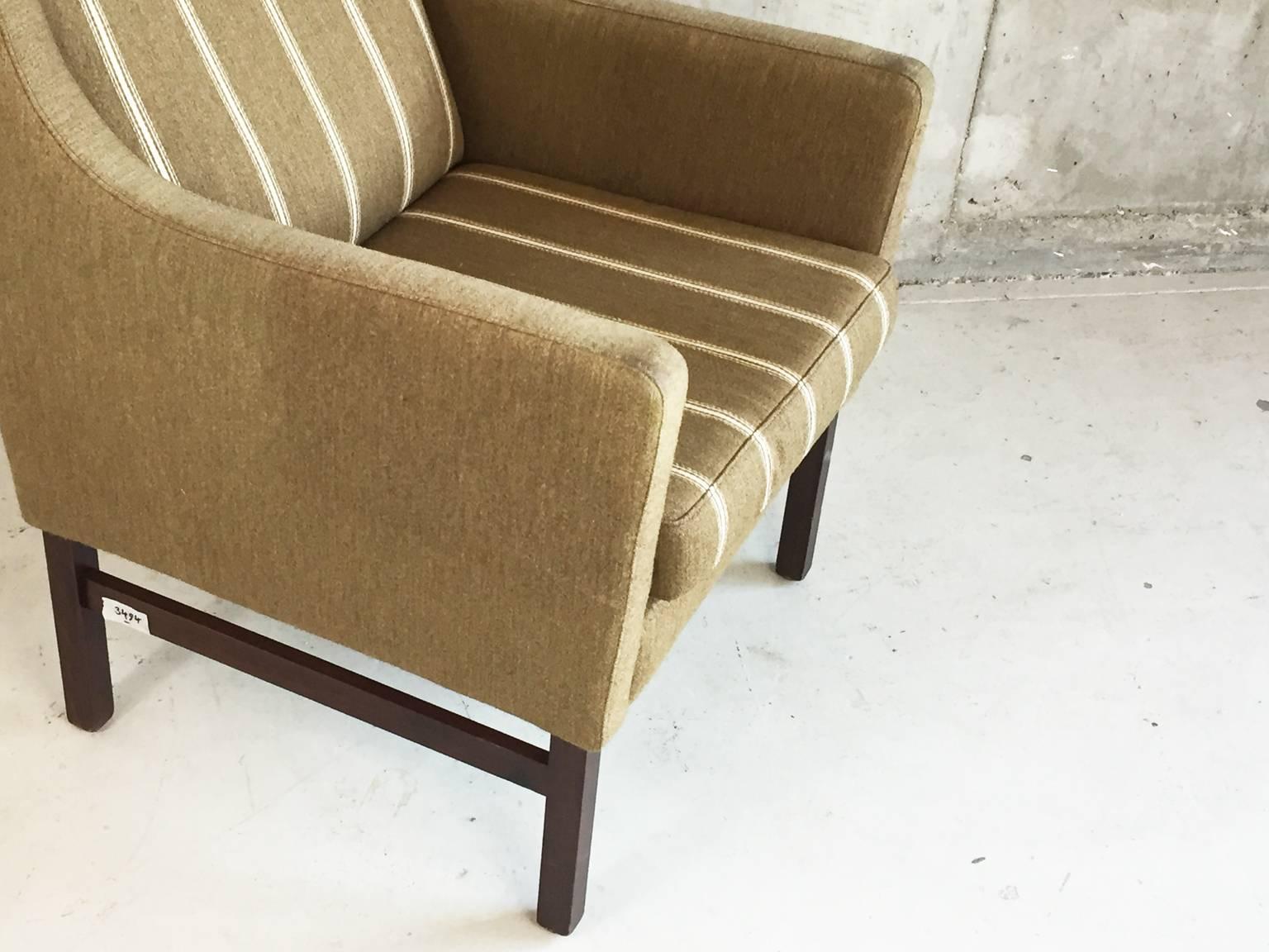 Stained Danish 1970s Mid-Century Khaki Pinstripe Occasional Chair For Sale