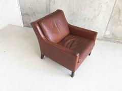 1970s Danish Mid-Century Børge Mogensen Style Brown Leather Club Armchair