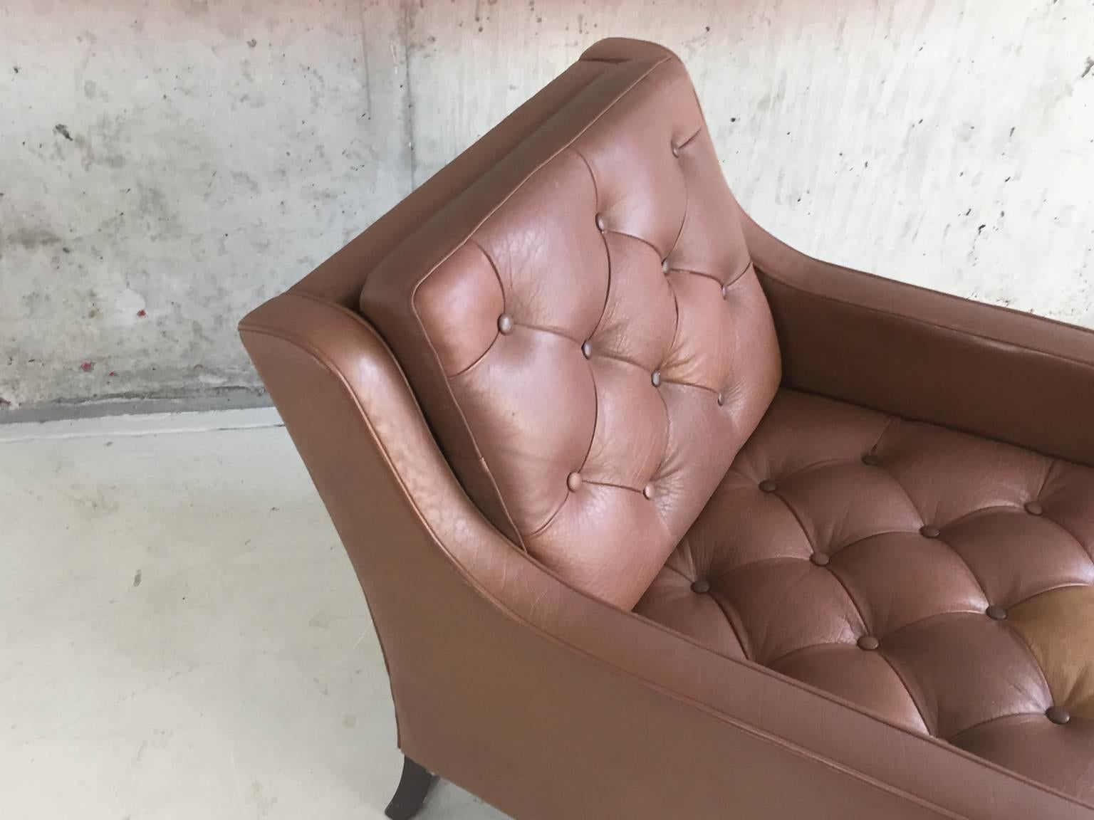 Late 20th Century 1970s, Danish Mid-Century Børge Mogensen Style Brown Leather Armchair For Sale